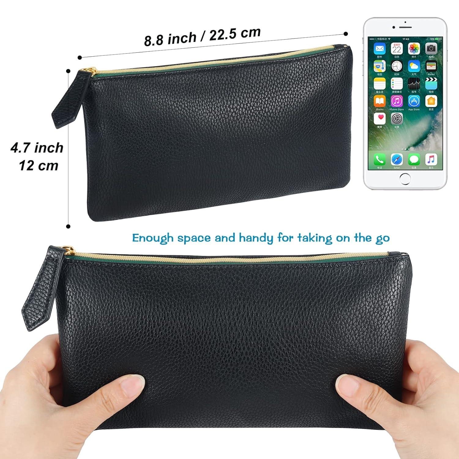 Wholesale Soft Faux Leather Cosmetic Bag Set with 2 Black Makeup Brushes - Zipper Pouch Travel Organizer Case for Purse or Diaper Bag Supplier