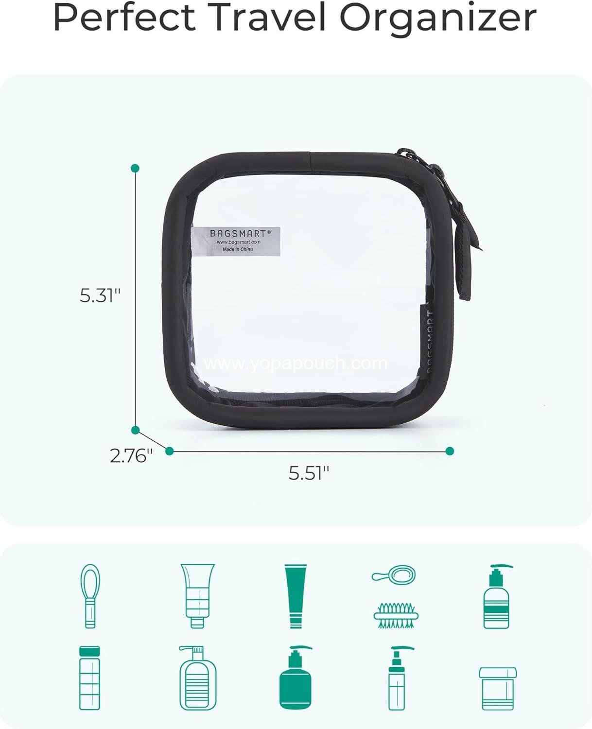 Wholesale Mini Clear Makeup Bag for Women, Portable Travel Toiletry Case, Cute Small Water-Resistant Cosmetic Pouch, TSA Approved with Zipper for Car Essentials (Black) Supplier