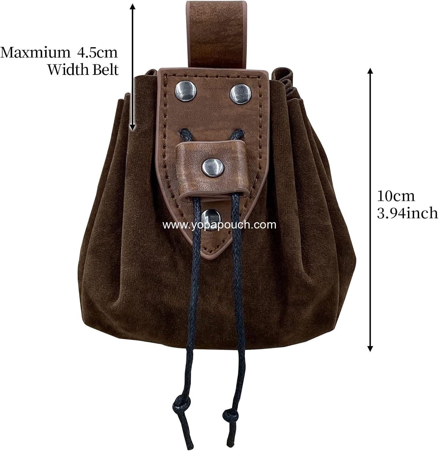 Wholesale Vintage Medieval Faux Leather Drawstring Pouch, Portable Coin Purse with Rivets, Dice Bag for LARP Ren Faire, Supplier