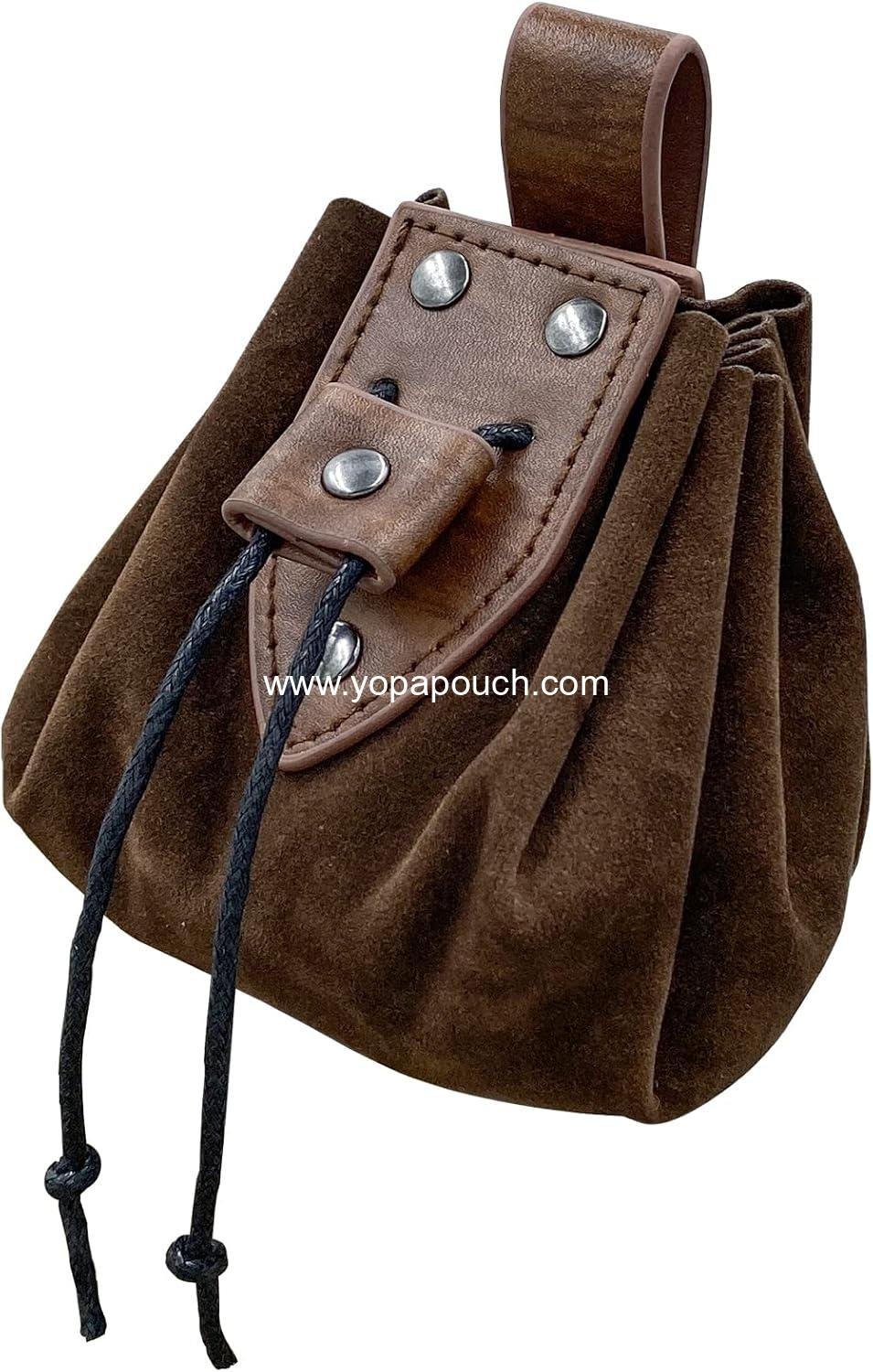 Wholesale Vintage Medieval Faux Leather Drawstring Pouch, Portable Coin Purse with Rivets, Dice Bag for LARP Ren Faire, Supplier