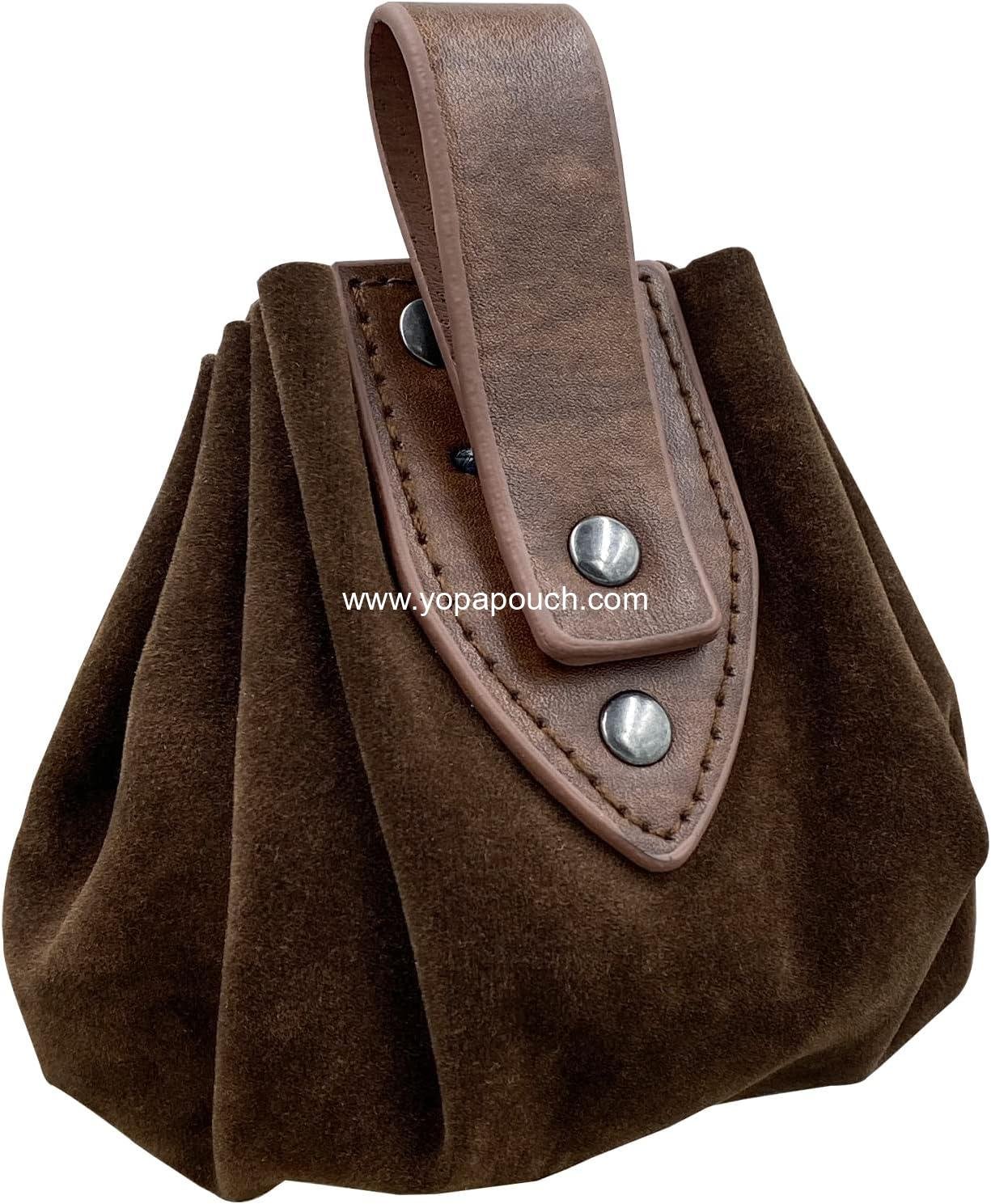 Wholesale Vintage Medieval Faux Leather Drawstring Pouch, Portable Coin Purse with Rivets, Dice Bag for LARP Ren Faire, Supplier
