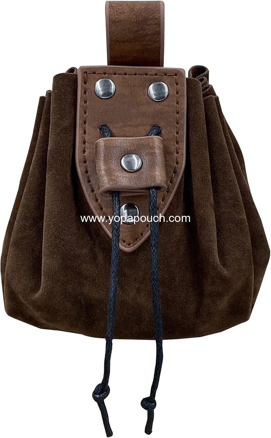 HiiFeuer Vintage Medieval Faux Leather Drawstring Pouch, Middle Ages Portable Coin Purse, Rivets Belt Pouch Dice Bag For LARP Ren Faire