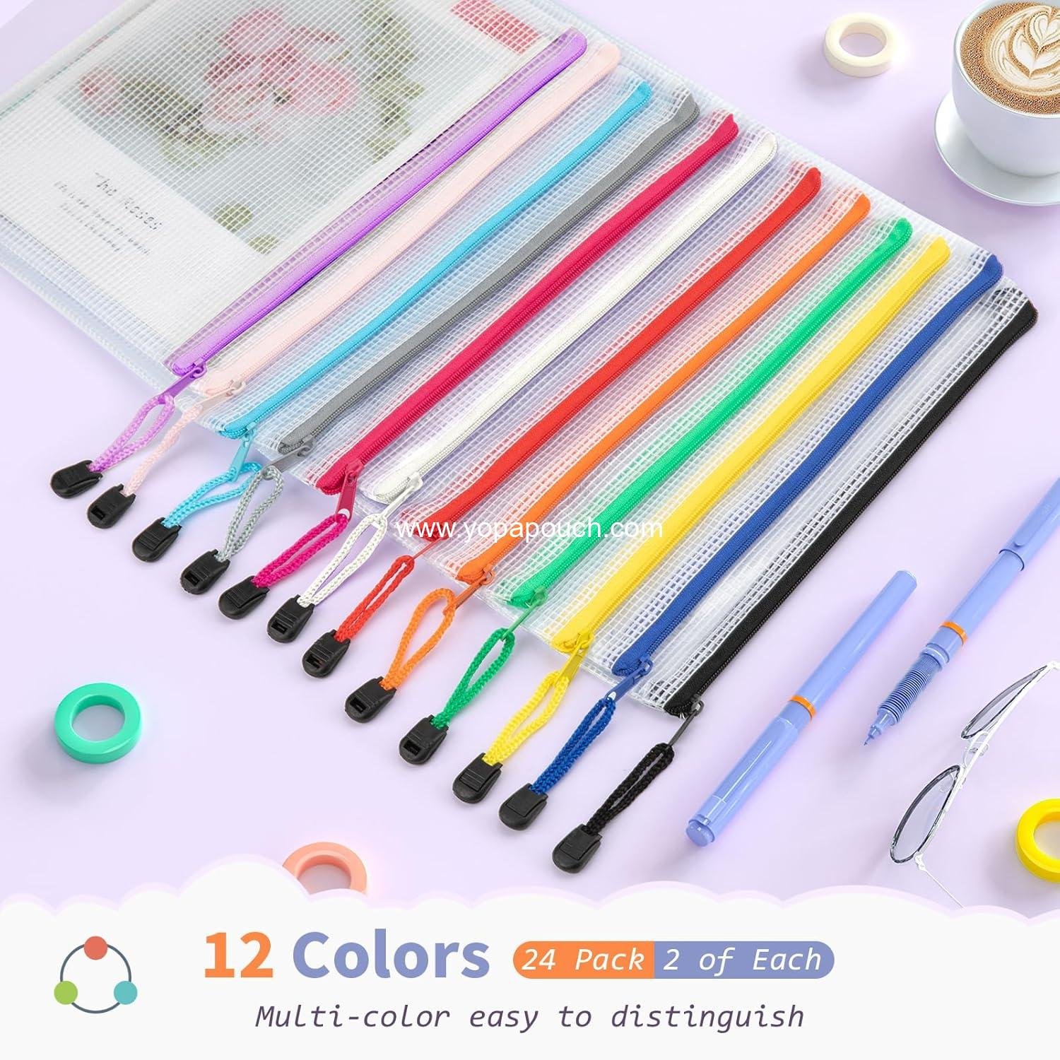 Wholesale 24 Pack Small Zipper Pouch - 12 Colors, 9.5