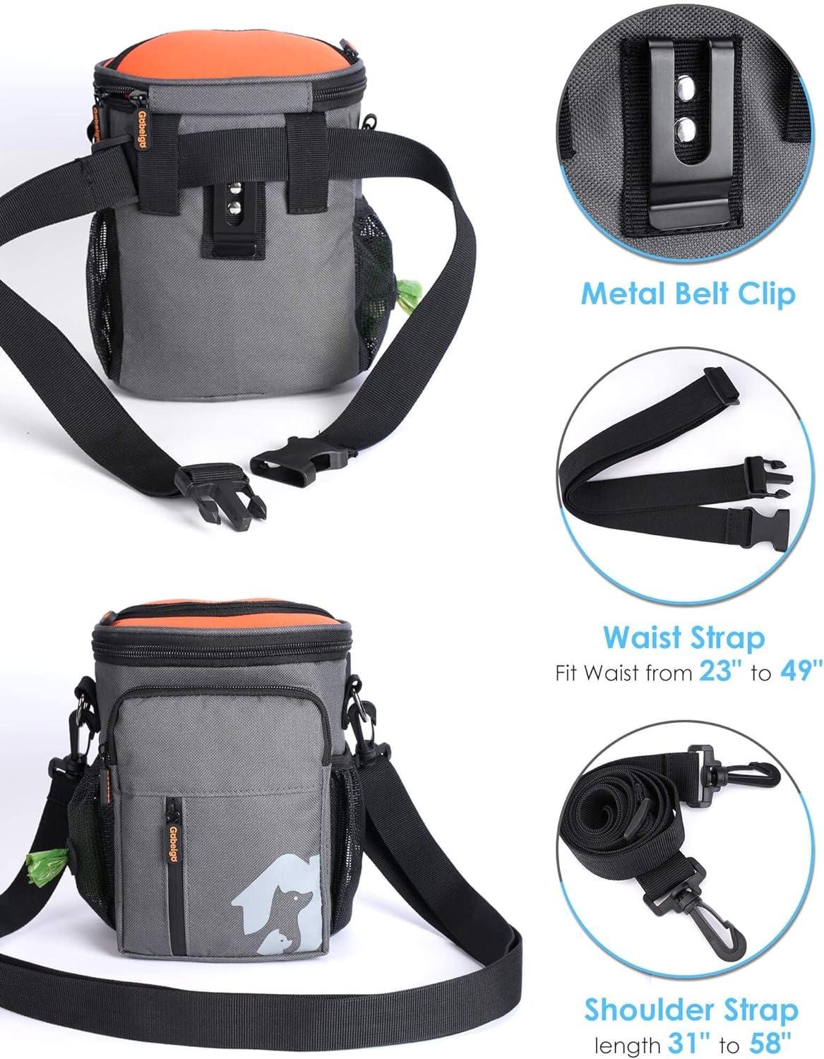 Wholesale 8 Cup Dog Treat Pouch - 3 Ways to Wear Training & Walking Bag with Built-in Poop Bag Dispenser, Large Phone Friendly (Gray & Orange) Supplier