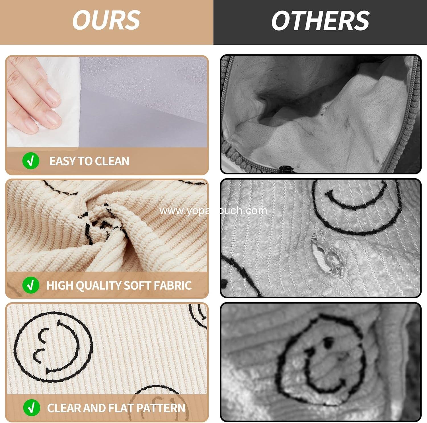 Wholesale Smile Face Corduroy Makeup Bag Set - 2pcs Zipper Waterproof Cosmetic Pouch, Travel Toiletry, Small Pencil Case, Coin Purse for Women - Supplier