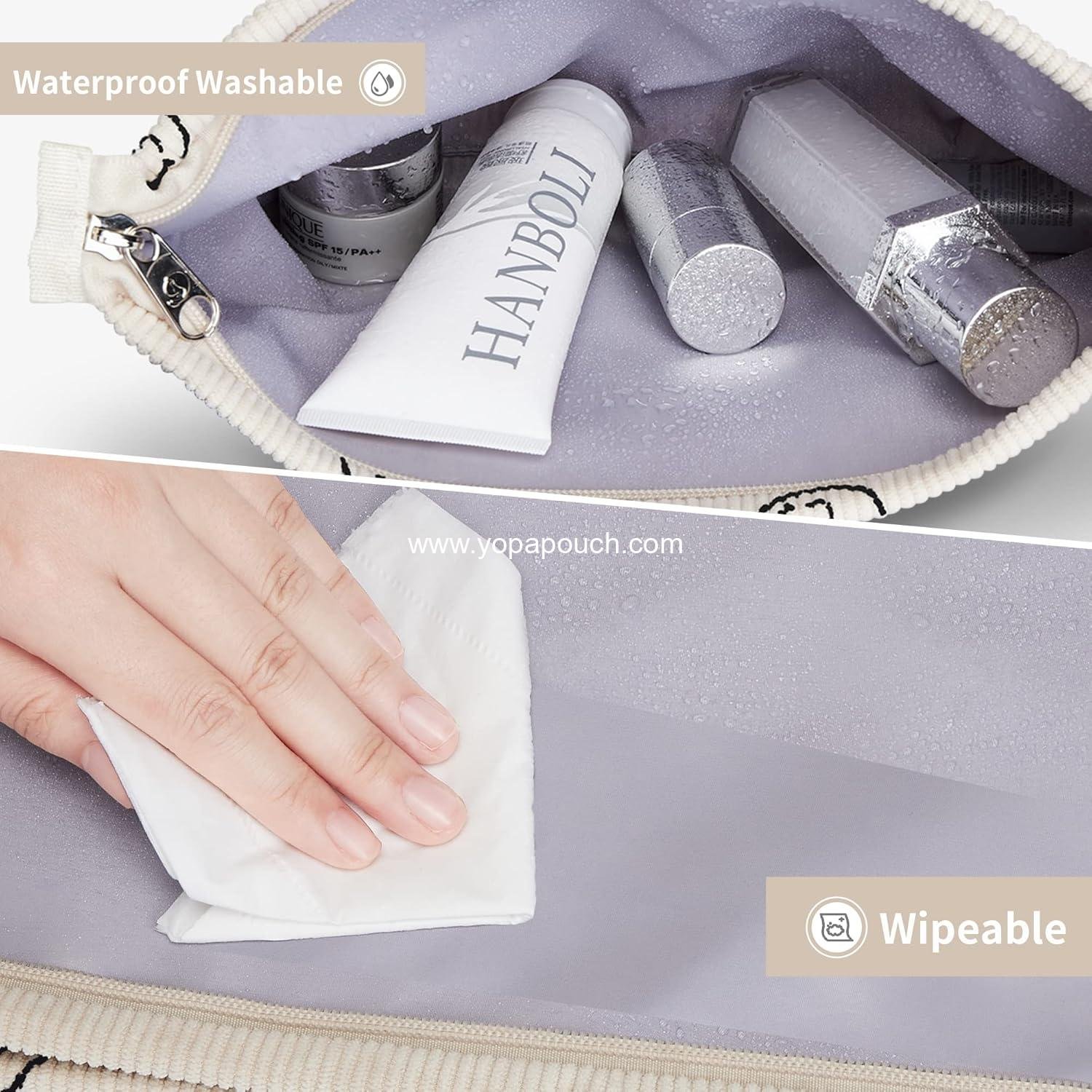 Wholesale Smile Face Corduroy Makeup Bag Set - 2pcs Zipper Waterproof Cosmetic Pouch, Travel Toiletry, Small Pencil Case, Coin Purse for Women - Supplier