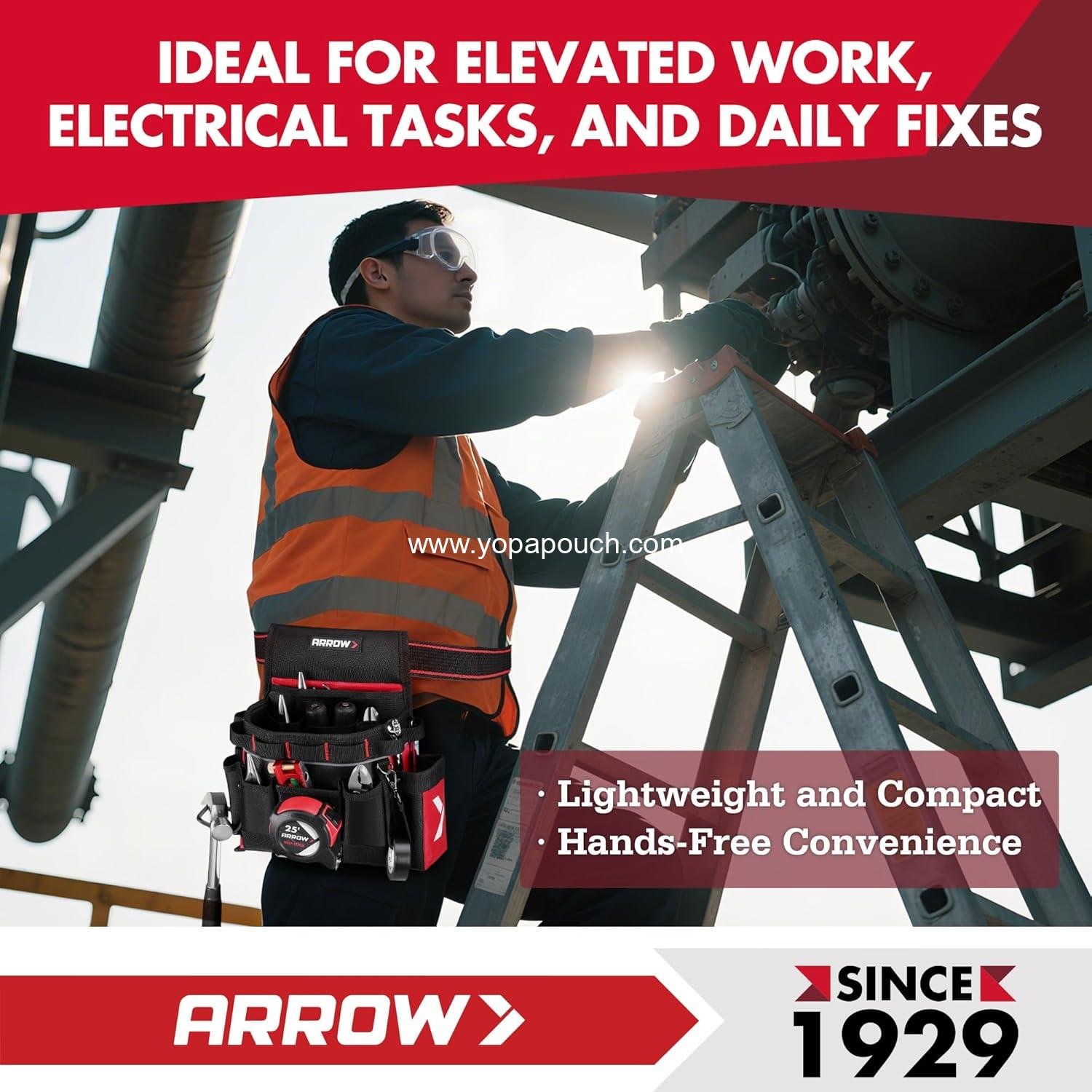 Wholesale Heavy-Duty Tool Belt, Electrician Tool Pouch with 10 Pockets, 840D Oxford Fabric, Utility Belt with Hammer Holder, Adjustable for Men Women Electrician Carpenter, Supplier