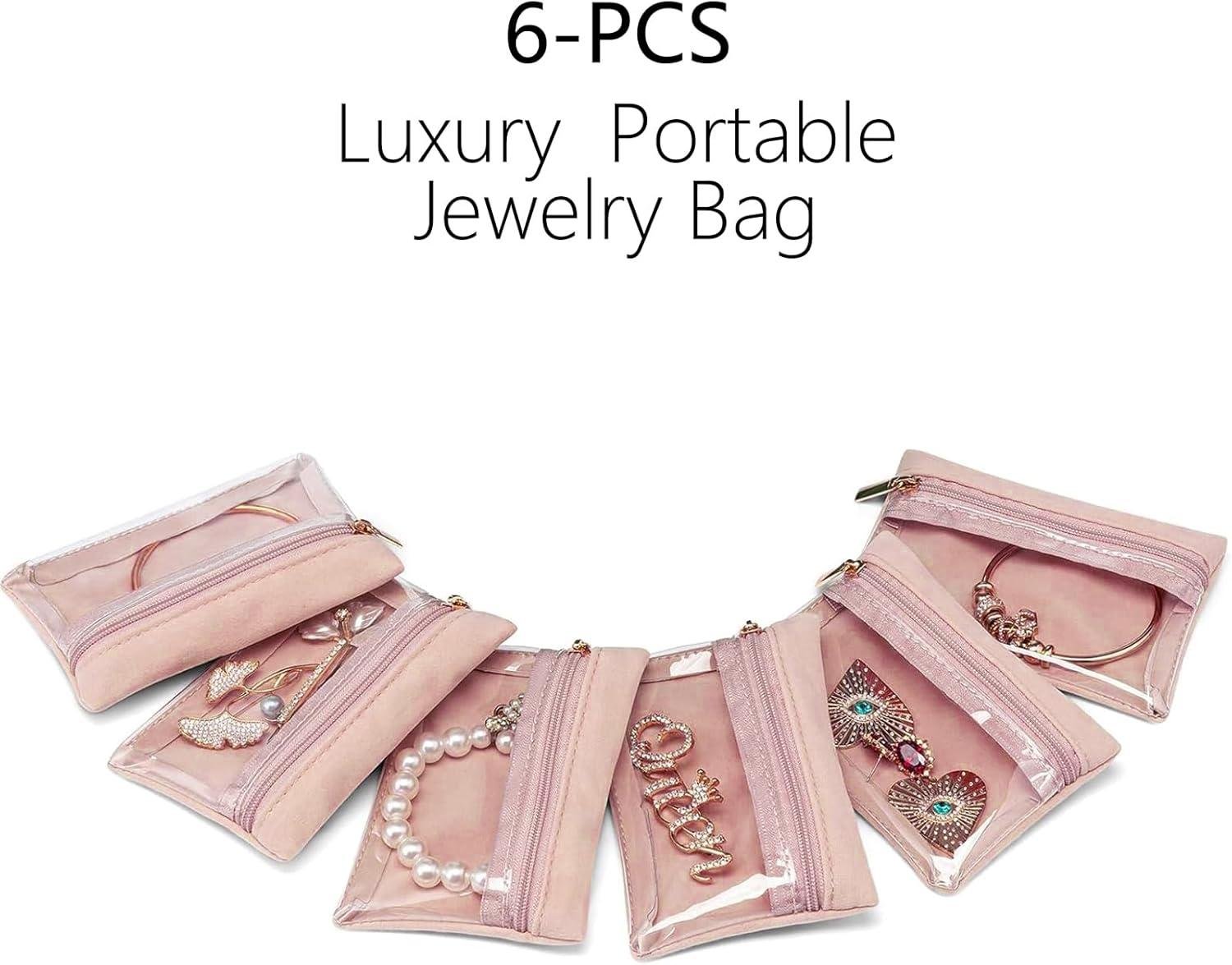 Wholesale Small Travel Jewelry Pouches, 6PCS Clear Organizer Bags with Soft Velvet and Zipper, Pocket Storage Case Purse Organizer for Women Girls Gift - Supplier