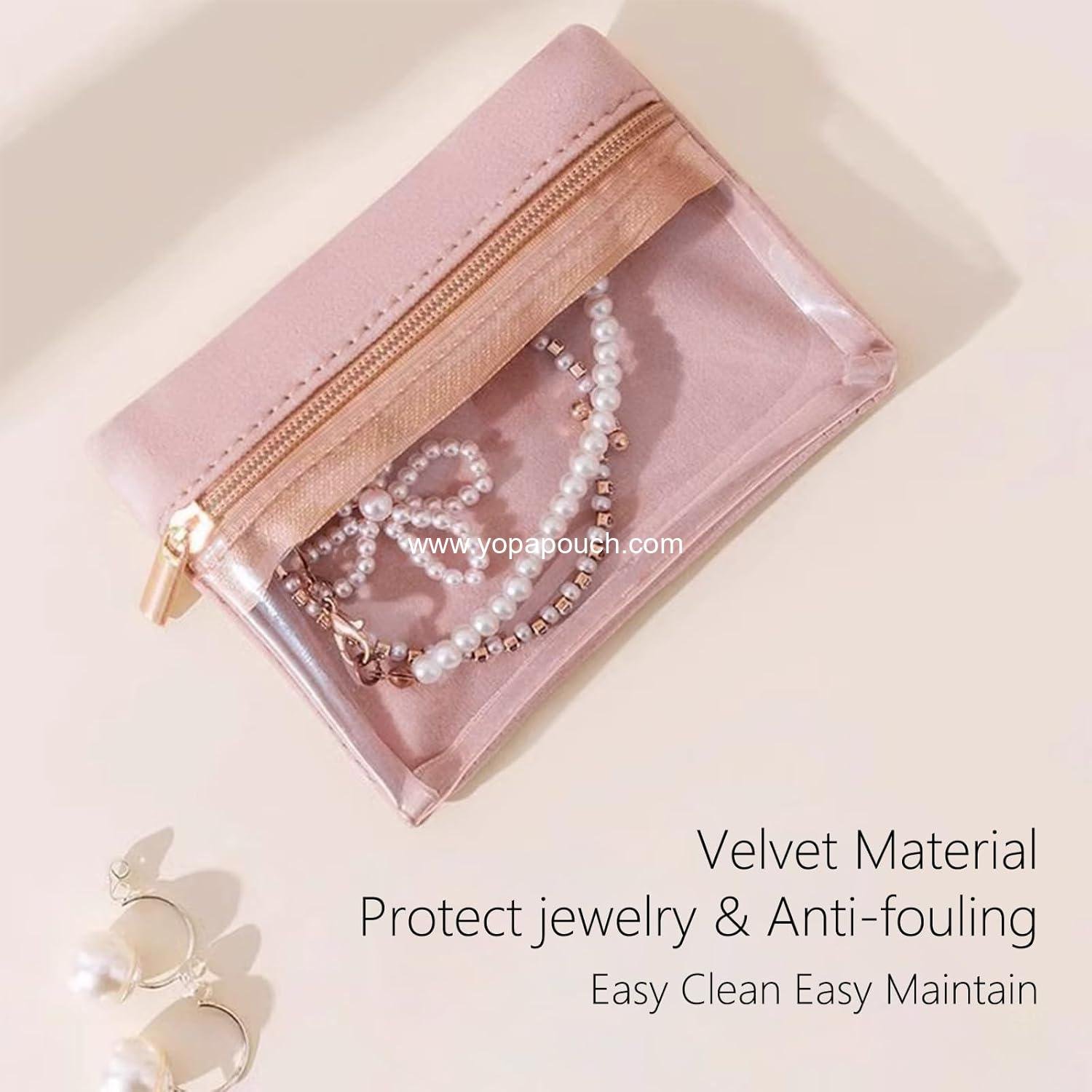 Wholesale Small Travel Jewelry Pouches, 6PCS Clear Organizer Bags with Soft Velvet and Zipper, Pocket Storage Case Purse Organizer for Women Girls Gift - Supplier