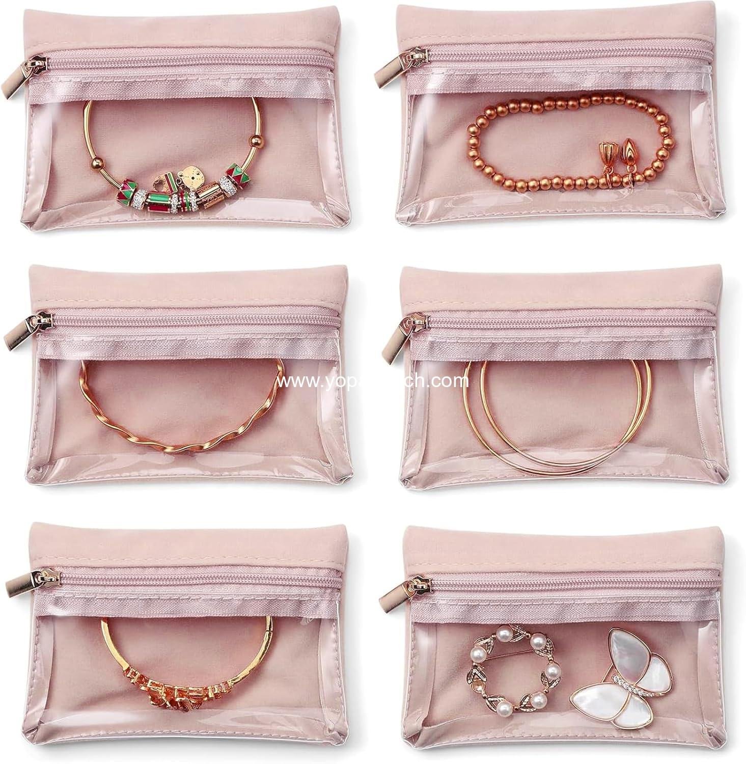 Wholesale Small Travel Jewelry Pouches, 6PCS Clear Organizer Bags with Soft Velvet and Zipper, Pocket Storage Case Purse Organizer for Women Girls Gift - Supplier