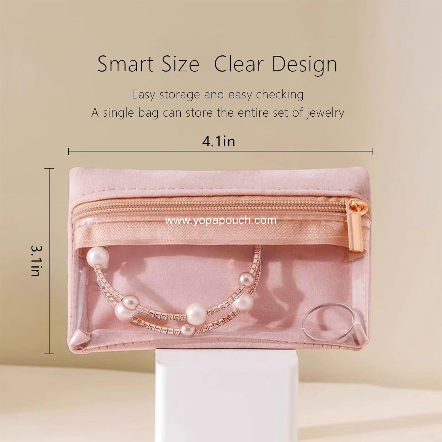 Wholesale Small Travel Jewelry Pouches, 6PCS Clear Organizer Bags with Soft Velvet and Zipper, Pocket Storage Case Purse Organizer for Women Girls Gift - Supplier