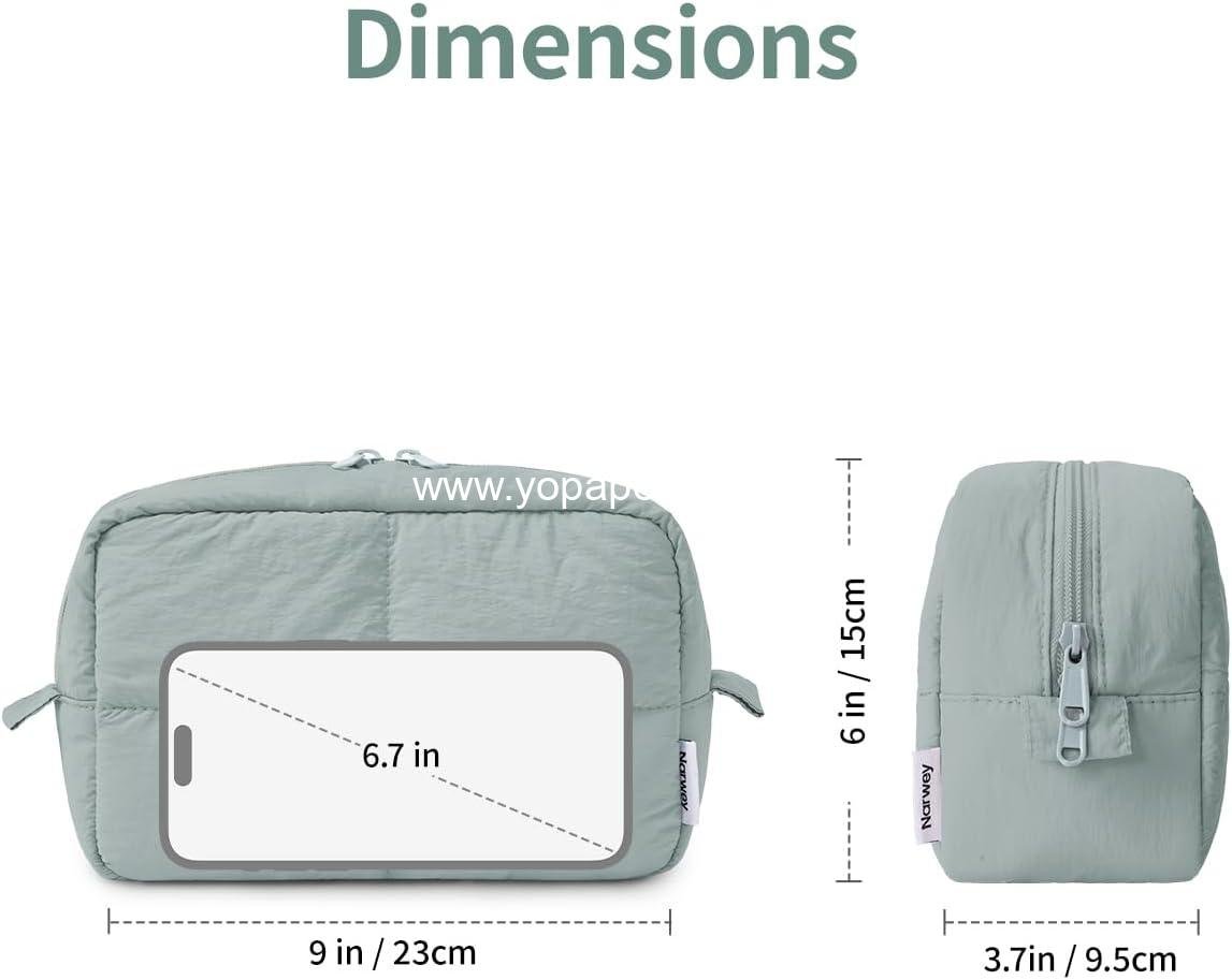 OEM Puffy Makeup Bag for Travel, Quilted Cosmetic Organizer, Cute Puffer Toiletry Bag for Women and Girls, Sage Green - Supplier