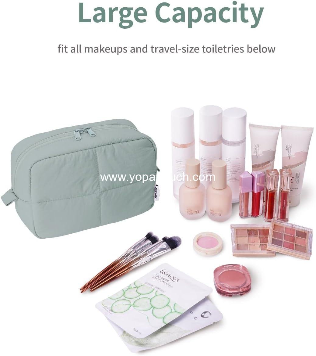 OEM Puffy Makeup Bag for Travel, Quilted Cosmetic Organizer, Cute Puffer Toiletry Bag for Women and Girls, Sage Green - Supplier