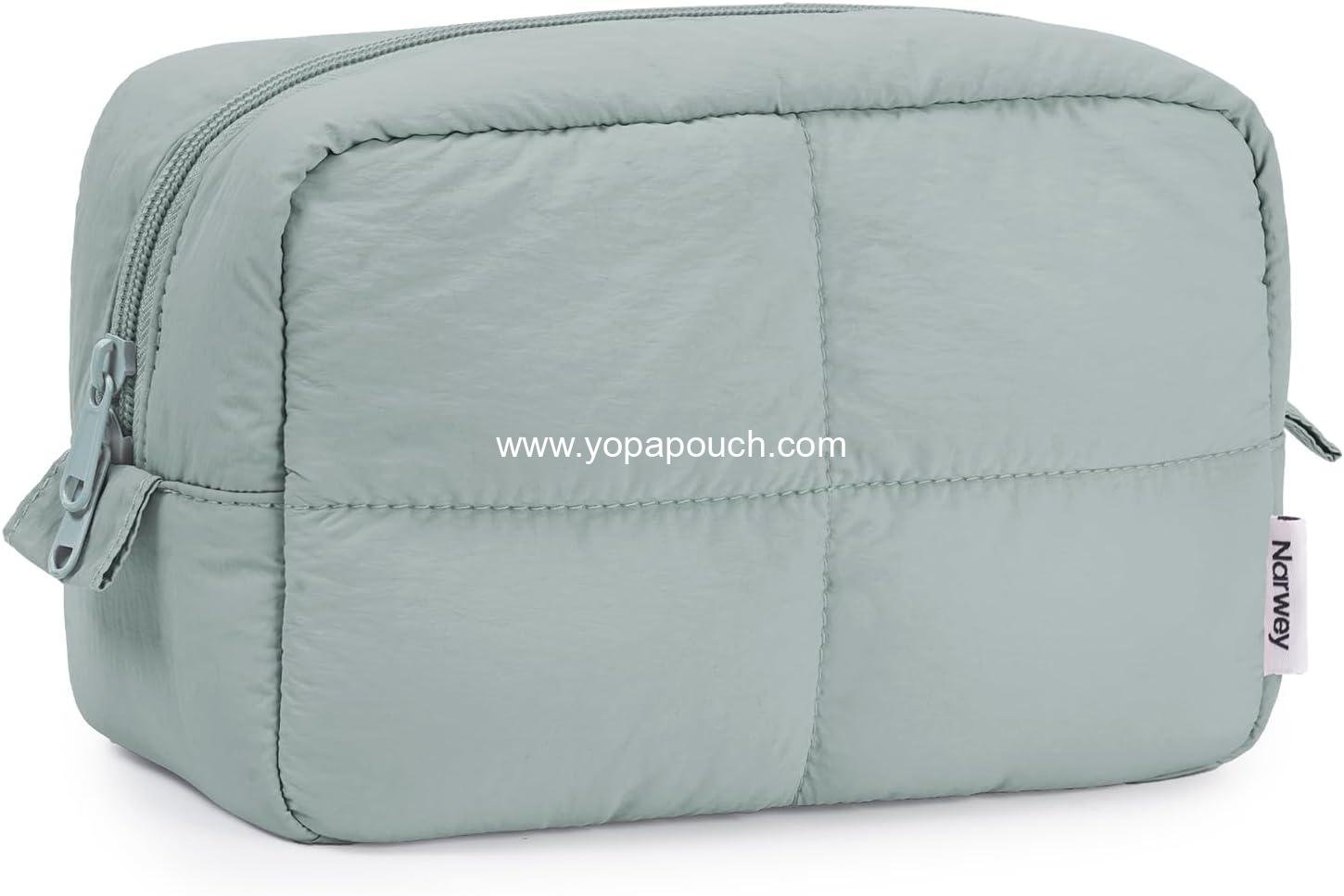 Narwey Puffy Makeup Bag for Travel Women Girl, Quilted Makeup Bag Cosmetic Bag, Cute Puffer Make Up Organizer Bags, Travel Toiletry Bag Toiletries (Sage Green)