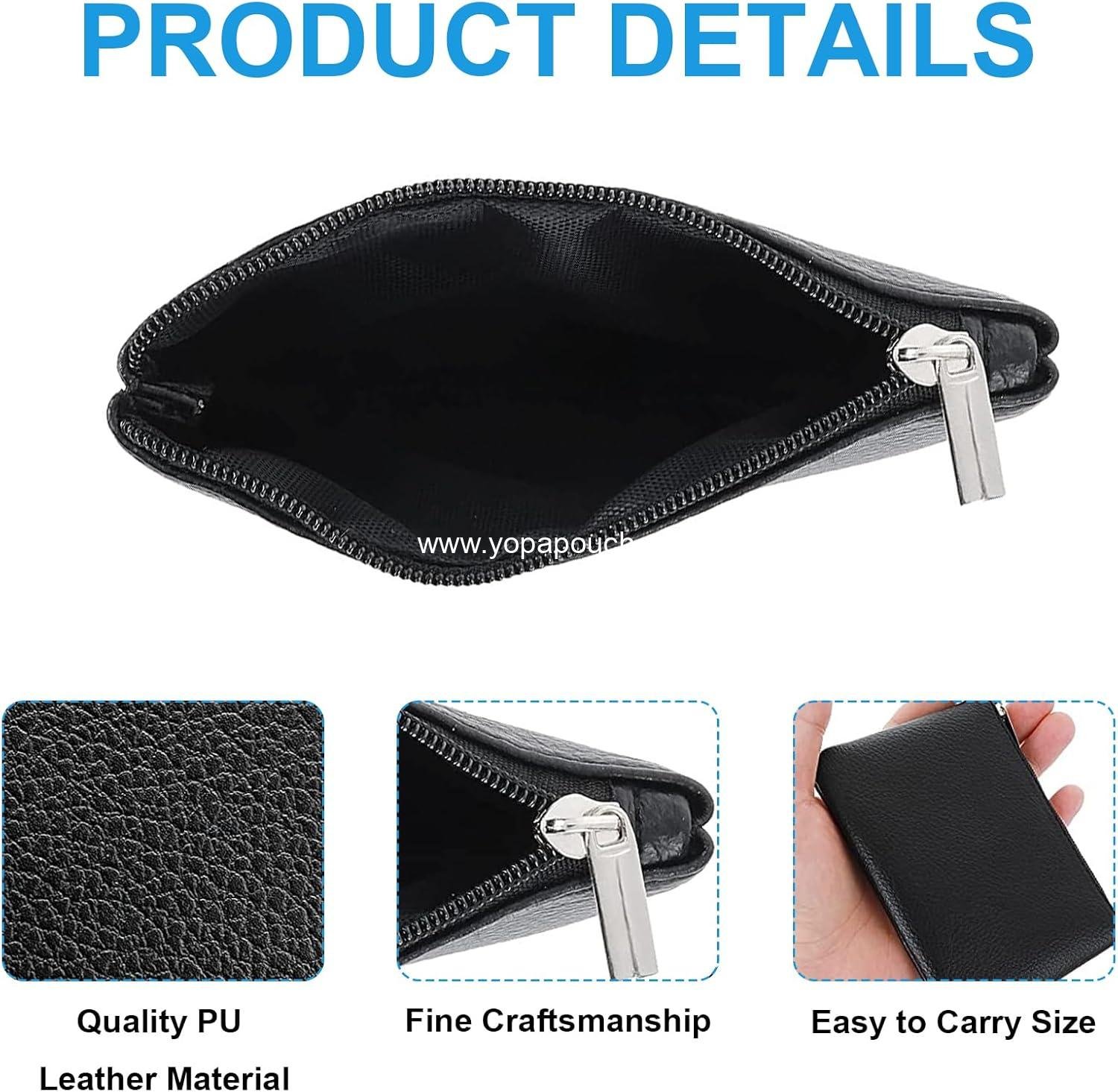 Wholesale Leather Zipper Coin Purse 2 Pack, Portable Change Wallet Mini Coin Pouch with Zipper for Men and Women, Small Change Purse Bag, Compact Coin Holder (Black) - Supplier