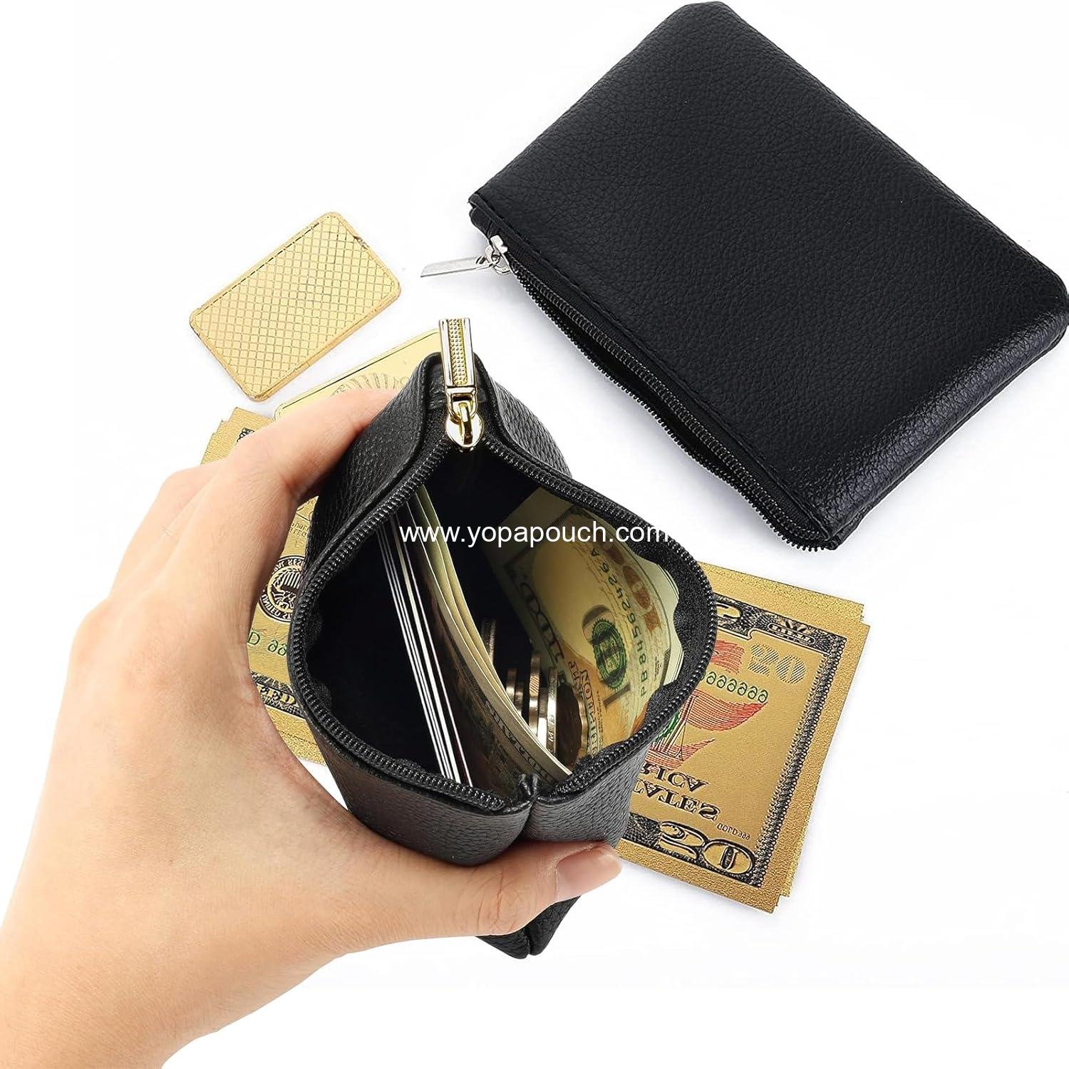 Wholesale Leather Zipper Coin Purse 2 Pack, Portable Change Wallet Mini Coin Pouch with Zipper for Men and Women, Small Change Purse Bag, Compact Coin Holder (Black) - Supplier