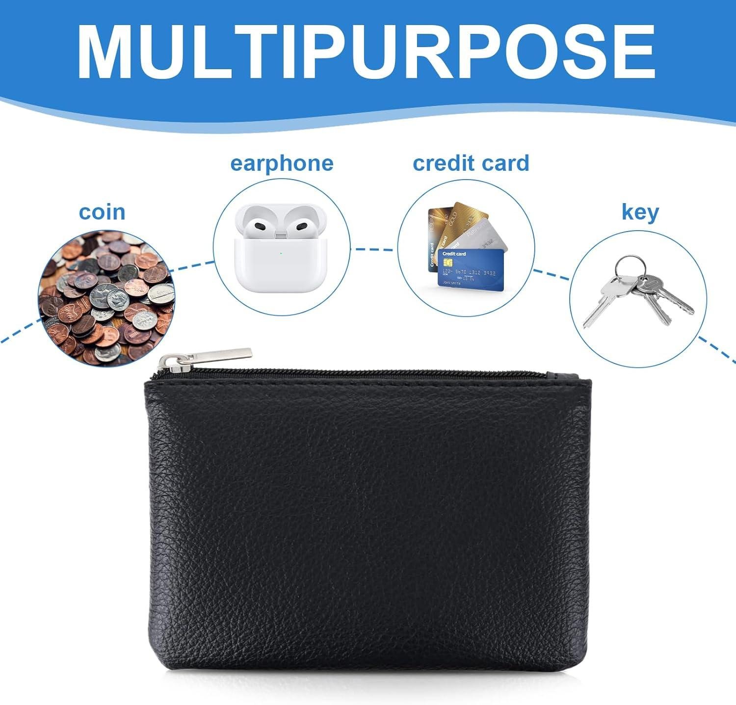 Wholesale Leather Zipper Coin Purse 2 Pack, Portable Change Wallet Mini Coin Pouch with Zipper for Men and Women, Small Change Purse Bag, Compact Coin Holder (Black) - Supplier