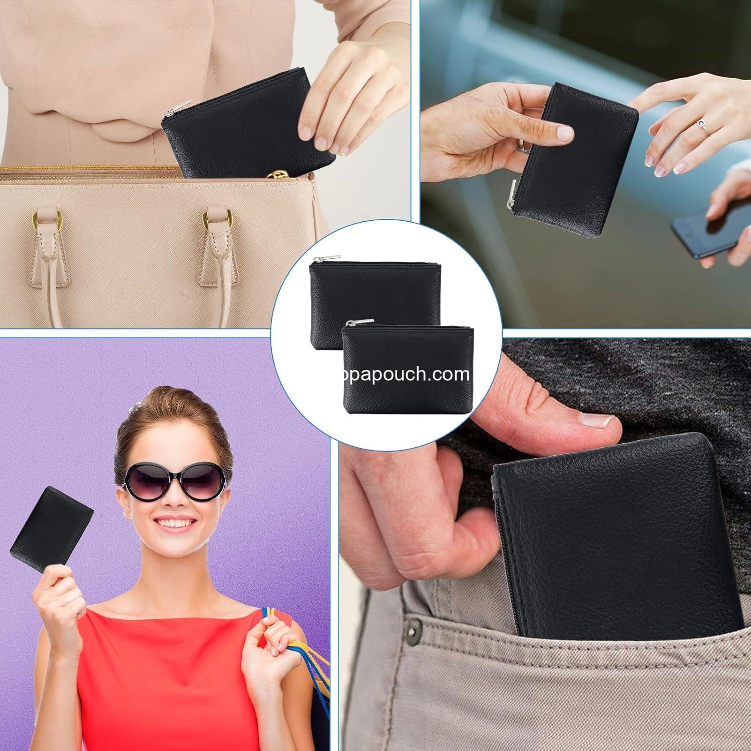 Wholesale Leather Zipper Coin Purse 2 Pack, Portable Change Wallet Mini Coin Pouch with Zipper for Men and Women, Small Change Purse Bag, Compact Coin Holder (Black) - Supplier