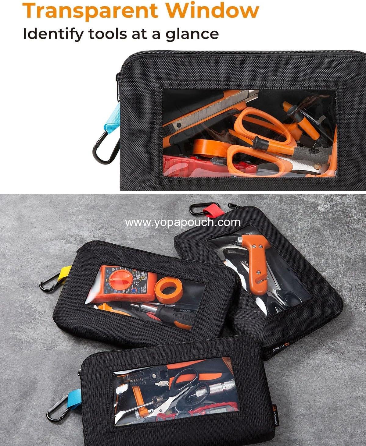 Wholesale Tool Pouch with Clear Window for Electricians, Small Heavy Duty 1680D Oxford Tool Bag, Zippered Transparent Storage Pouches for Organization – 3 Pack, Gifts for Men, Supplier