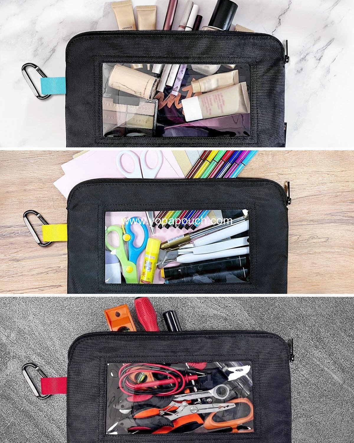 Wholesale Tool Pouch with Clear Window for Electricians, Small Heavy Duty 1680D Oxford Tool Bag, Zippered Transparent Storage Pouches for Organization – 3 Pack, Gifts for Men, Supplier