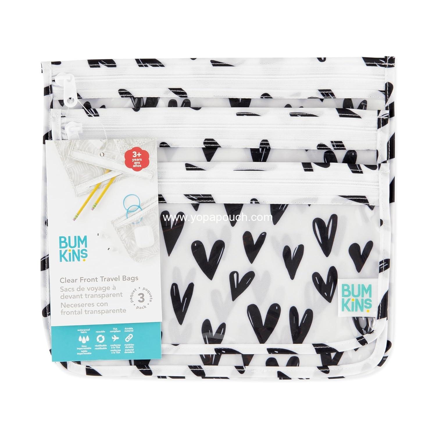 Wholesale Clear TSA Approved Toiletry Pouch Set - Quart Size Airline Compliant Zip Bags for Baby, Diaper Bag Organization, Makeup, Accessories - 3 Sizes, Black Hearts Supplier