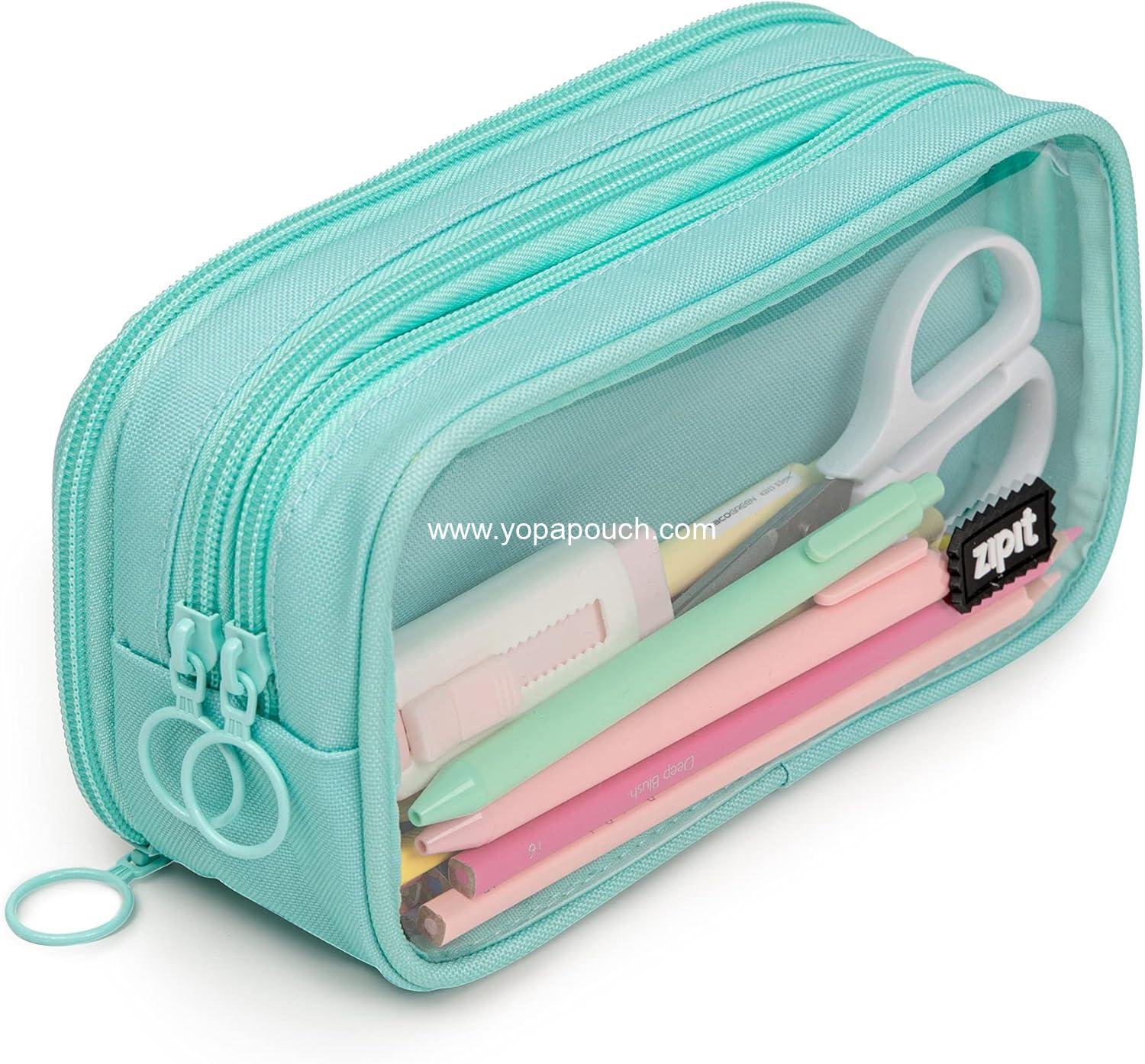 ZIPIT Half & Half Pencil Case, 3 Compartment Zipper Pouch for School, Stationery Bag for Teen Girls Boys and Adults, Mint