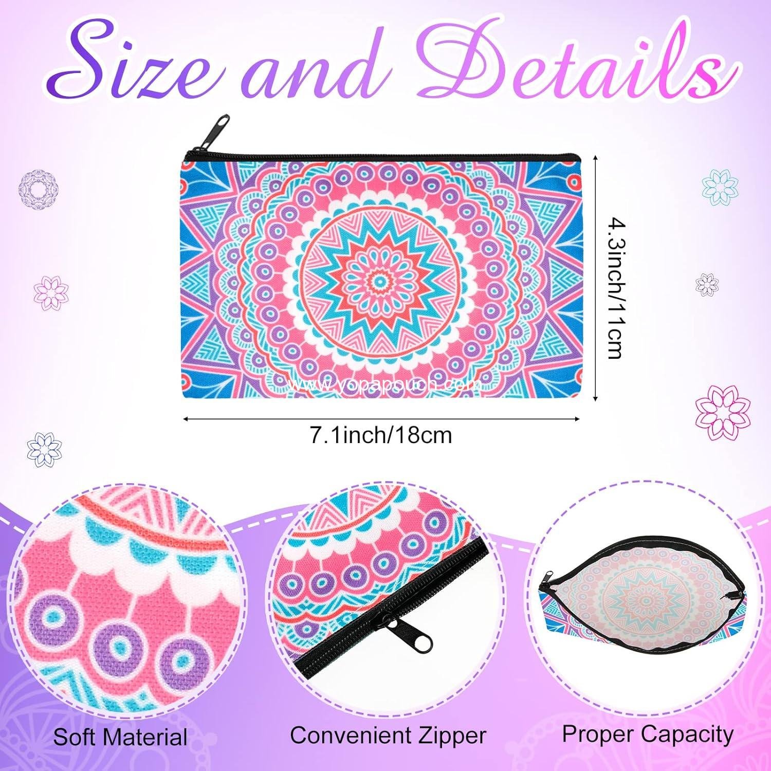 Wholesale 20 Pieces Mandala Cosmetic Bag for Women, Roomy Makeup Zipper Pouch, Travel Accessory Organizer, 7 x 4.3 Inches, Supplier