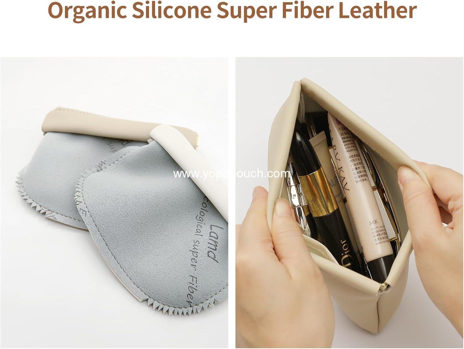 Wholesale Mini Makeup Bags - 2pcs Self-Closing Small Pouches for Purse, Organosilicon Super Fiber Leather Coin Purse for Women, Ideal for Travel, Cosmetics, Lipstick, Jewelry, Change, Card (Beige) Supplier
