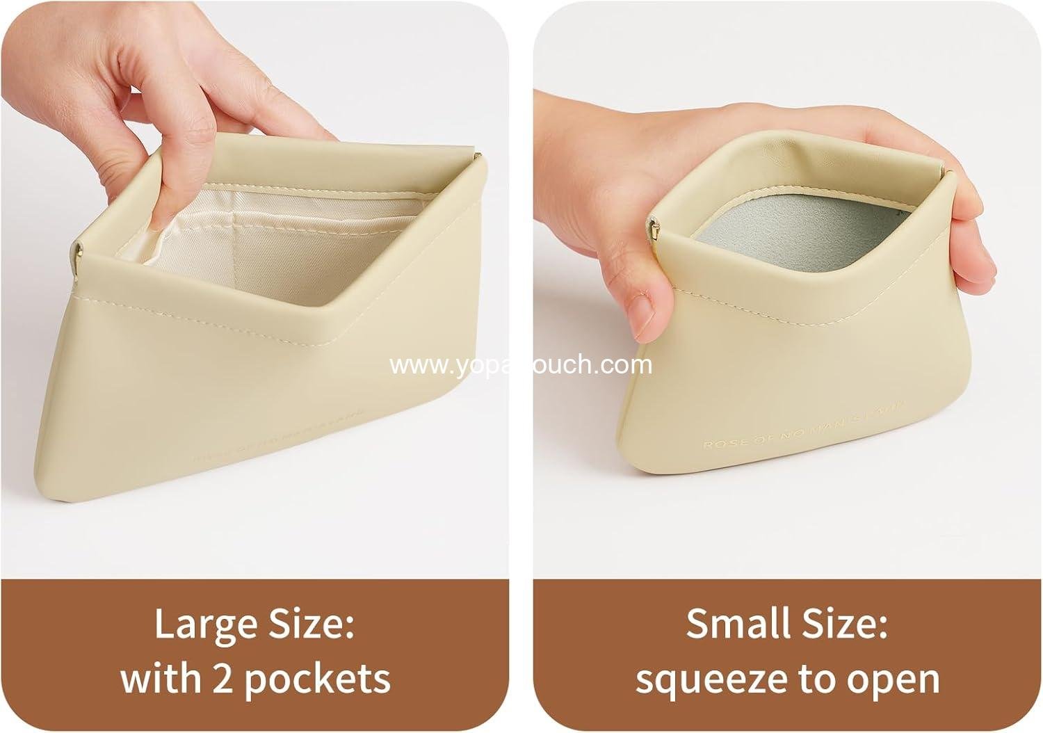 Wholesale Mini Makeup Bags - 2pcs Self-Closing Small Pouches for Purse, Organosilicon Super Fiber Leather Coin Purse for Women, Ideal for Travel, Cosmetics, Lipstick, Jewelry, Change, Card (Beige) Supplier