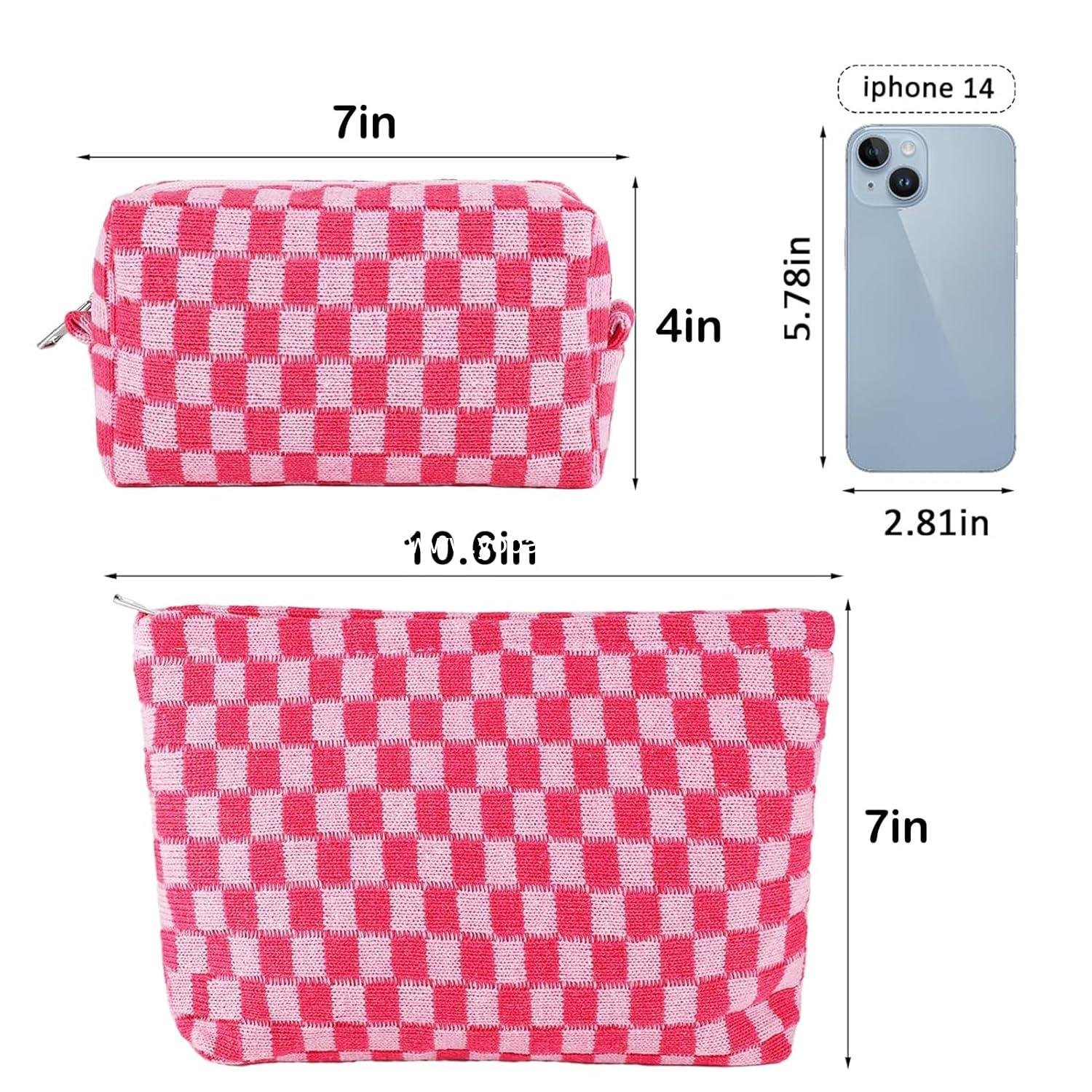 Wholesale Checkered Makeup Bag Set - Travel Toiletry Bags for Purse - Large & Small Pouches for Women - Cute Preppy Pencil Case - Pink Zipper Skincare Bags - Supplier