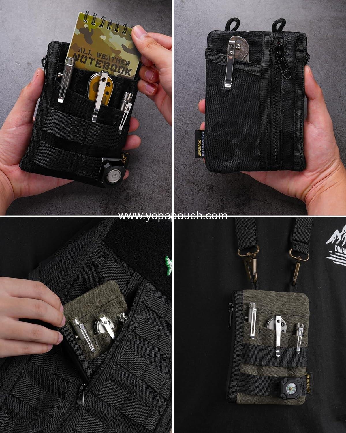 Wholesale Minimalist Waxed Canvas Zipper Wallet with 5 Pockets and 2 Slim Zipper Pouches for Everyday Carry (OD Green) - Supplier