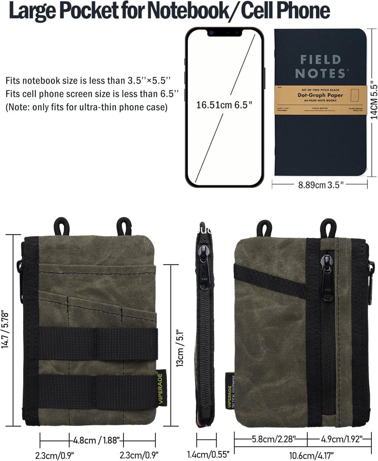 Wholesale Minimalist Waxed Canvas Zipper Wallet with 5 Pockets and 2 Slim Zipper Pouches for Everyday Carry (OD Green) - Supplier