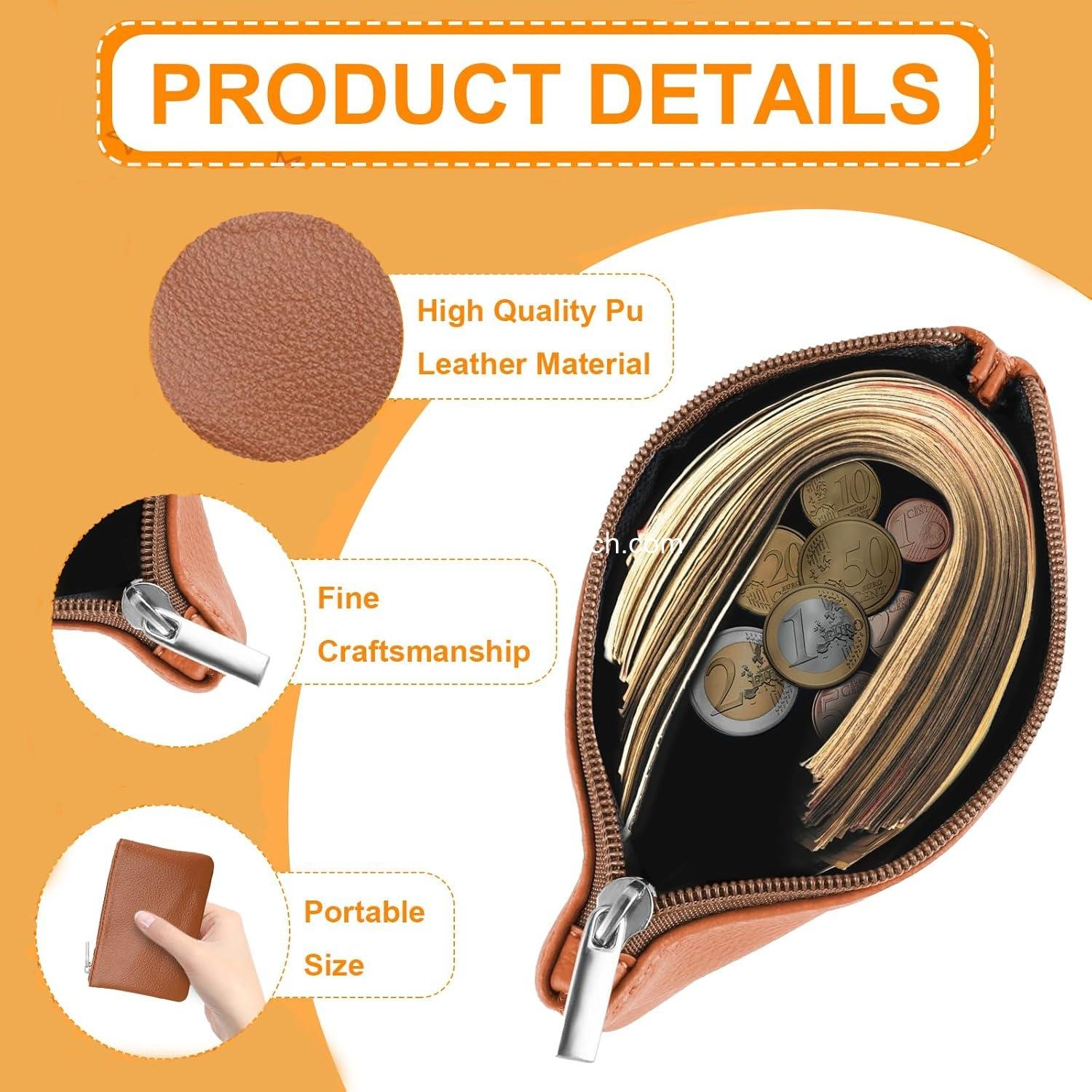 Wholesale Leather Zipper Pouch - 4Pcs Small Coin Purse for Men and Women, Portable Change Wallet, Mini Coin Pocket Pouch, Change Holder for Coins, Manufacturer