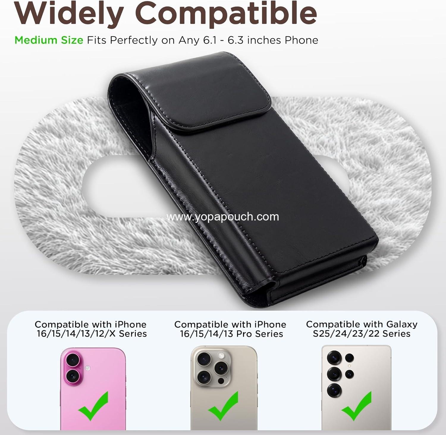 Wholesale Premium Leather Holster for iPhone 17, 17 Pro, 16, 16 Pro, 15, 15 Pro, 14, 14 Pro, 13, 13 Pro, 12, Galaxy S25, S24, S23 with Belt Clip, Black - Manufacturer