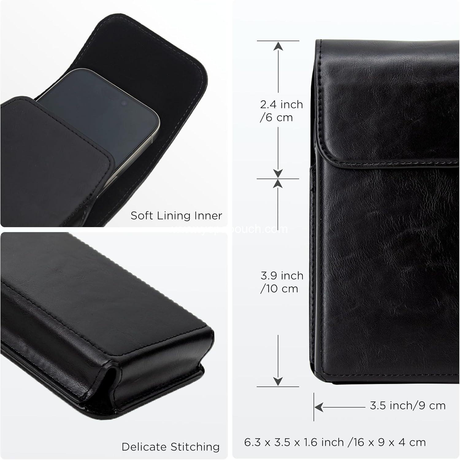 Wholesale Premium Leather Holster for iPhone 17, 17 Pro, 16, 16 Pro, 15, 15 Pro, 14, 14 Pro, 13, 13 Pro, 12, Galaxy S25, S24, S23 with Belt Clip, Black - Manufacturer