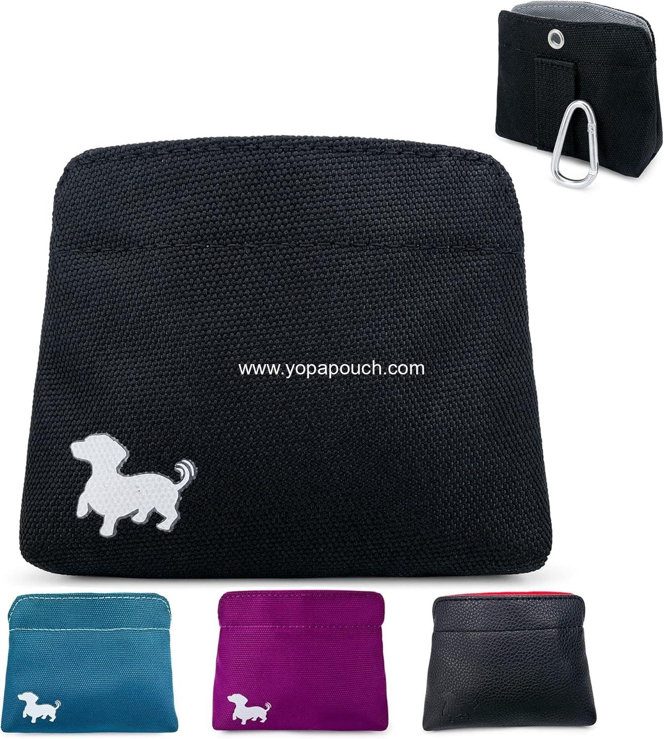 Pocket Sized Dog Treat Pouch - Treat Pouches for Pet Training - Small Dog Treat Pouch with Magnetic Closure - Dog Walking Treat Bag for Dog Training - Black with Gray Interior