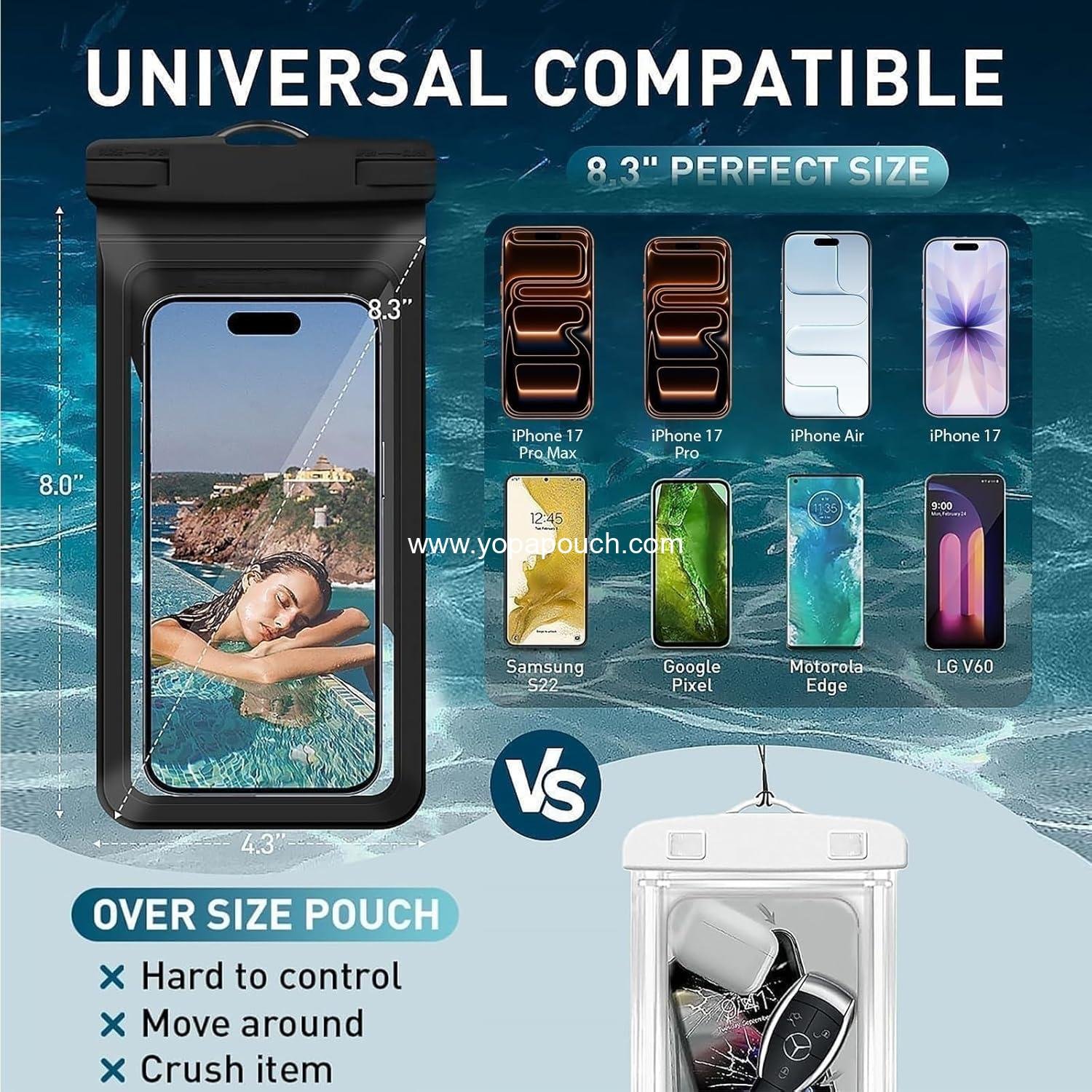 Wholesale Waterproof Phone Pouch with Card Pocket, Large Waterproof Case for iPhone 17 16 15 14 Pro Max, IPX8 Lightweight Cellphone Dry Bag, Beach Cruise Essentials, 8.3