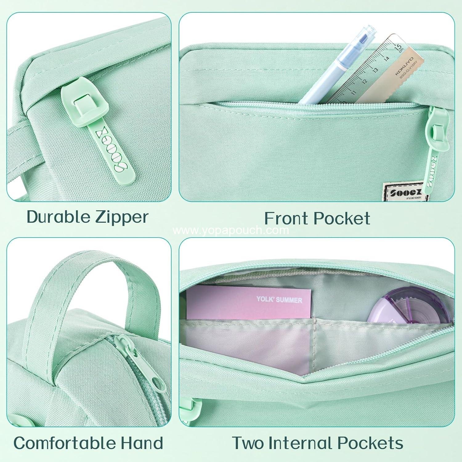 Wholesale High Capacity Pencil Case, Large Organizer Pouch for Pens and Supplies, Aesthetic Design for Girls and Adults, Portable with Easy Grip Handle & Loop, Mint Green Supplier