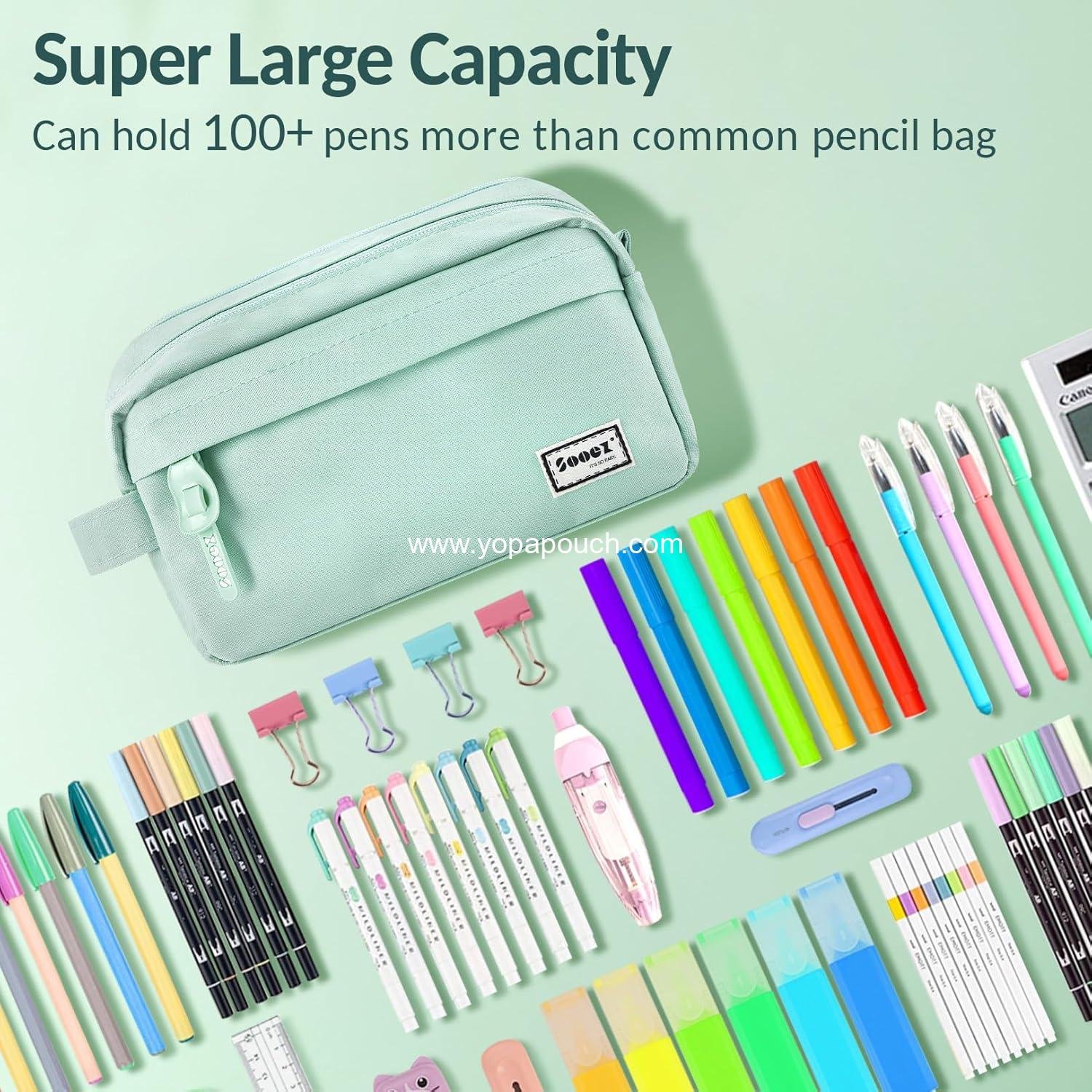 Wholesale High Capacity Pencil Case, Large Organizer Pouch for Pens and Supplies, Aesthetic Design for Girls and Adults, Portable with Easy Grip Handle & Loop, Mint Green Supplier