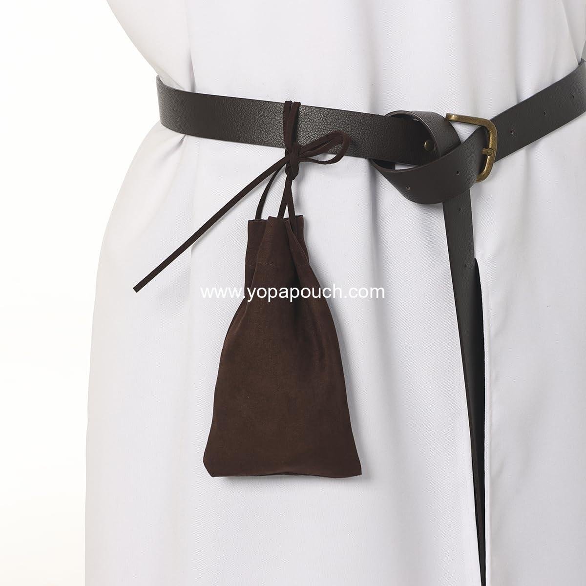 Wholesale Medieval Drawstring Pouch Belt Bag Renaissance Viking Costume Waist Bag (Brown) - Supplier