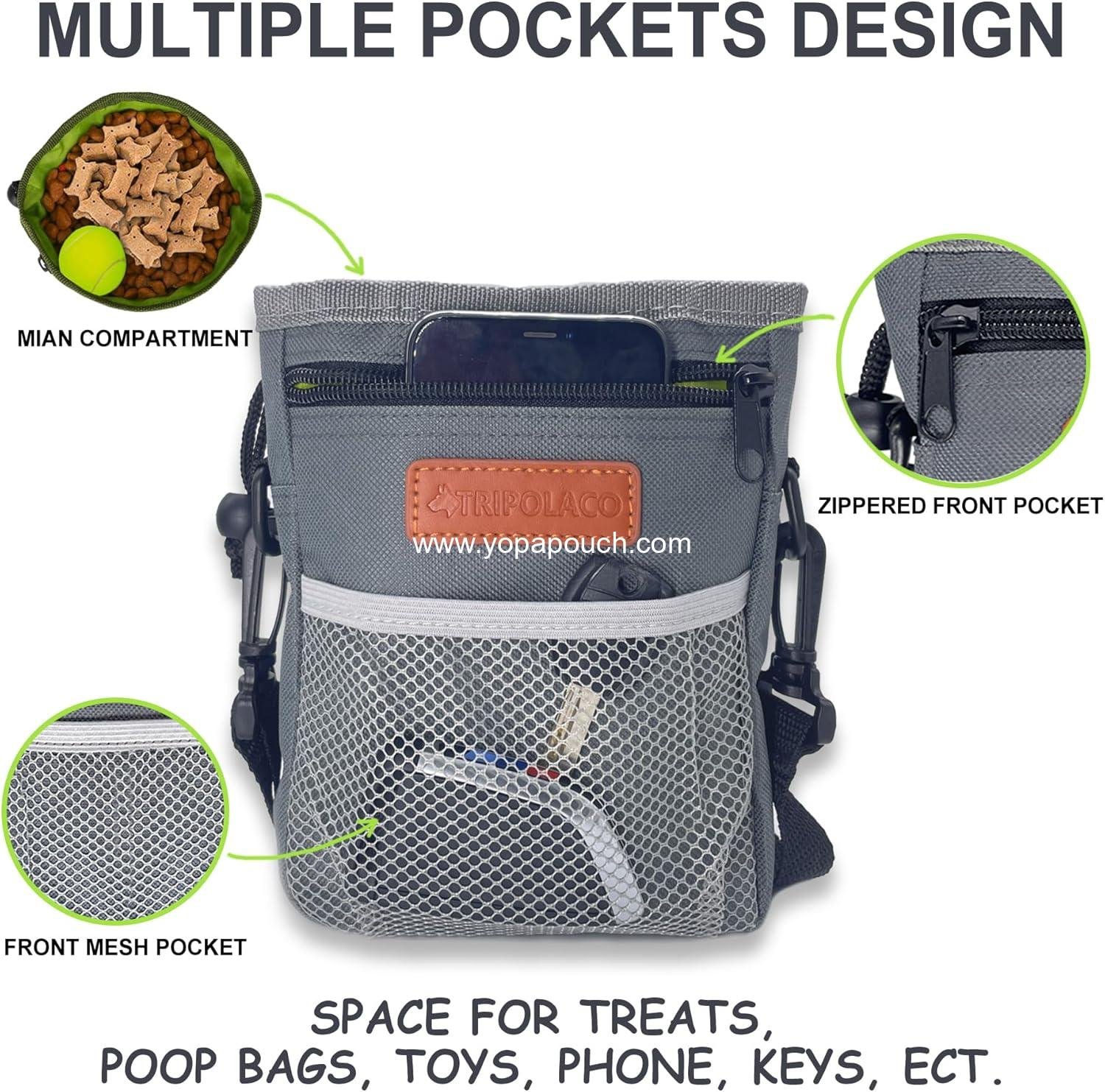Wholesale Dog Treat Pouch Large Capacity Training Bag with Multiple Pockets, Built-in Poop Bag Dispenser & Phone Holder, 3 Wear Styles, Ideal for Training & Walks Supplier