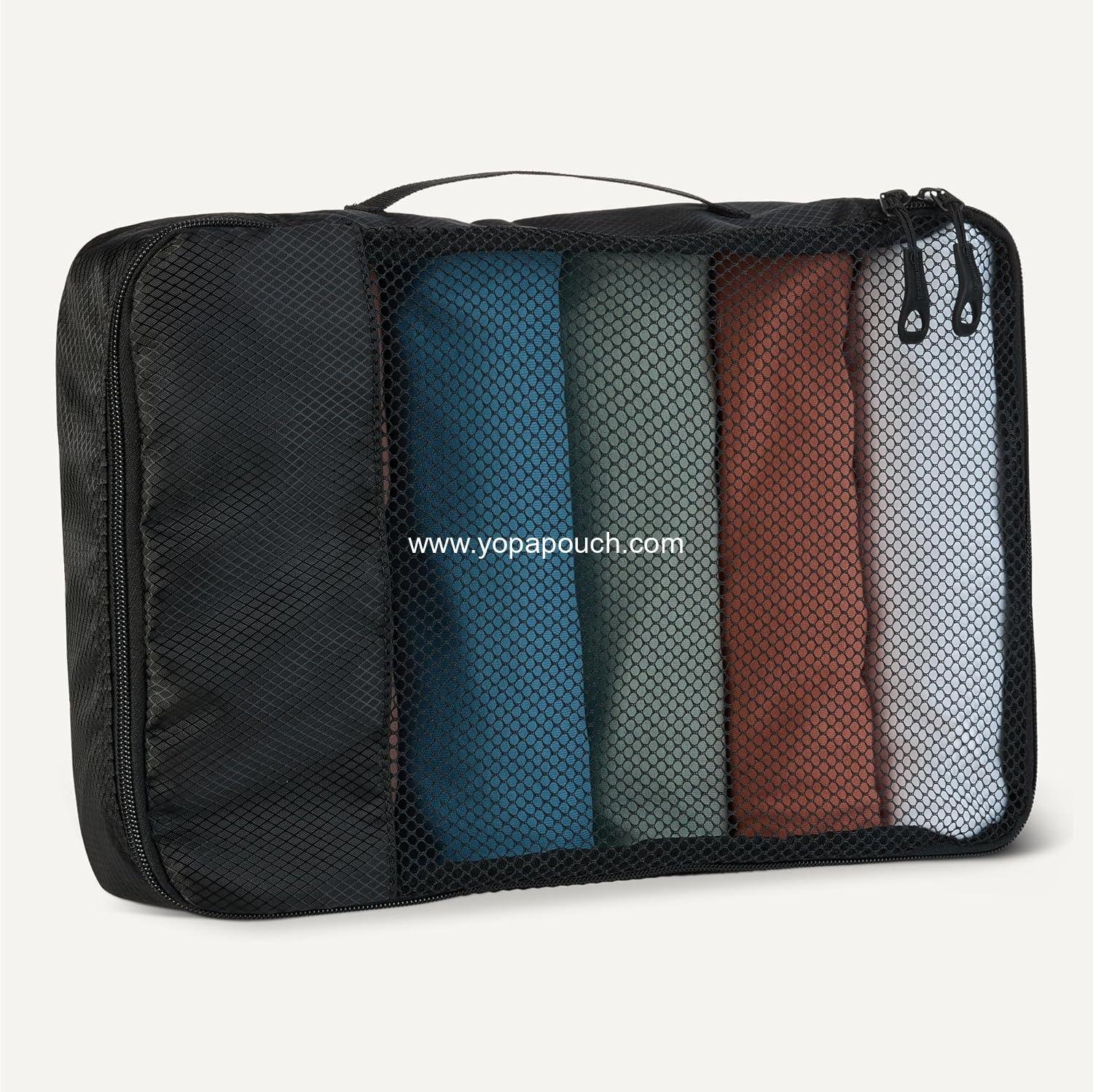 Wholesale 4-Piece Packing Cubes Travel Accessories Set, Luggage Organizer with Double Zipper and Mesh Top, Medium Size, Black - Manufacturer Wholesale 4-Piece Packing Cubes Travel Accessories Set, Luggage Organizer with Double Zipper and Mesh Top, Medium Size, Black - Manufacturer