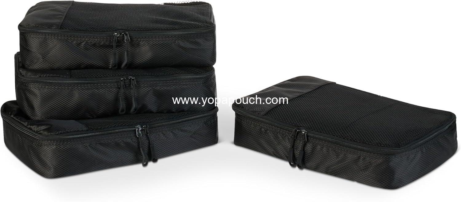 Wholesale 4-Piece Packing Cubes Travel Accessories Set, Luggage Organizer with Double Zipper and Mesh Top, Medium Size, Black - Manufacturer Wholesale 4-Piece Packing Cubes Travel Accessories Set, Luggage Organizer with Double Zipper and Mesh Top, Medium Size, Black - Manufacturer