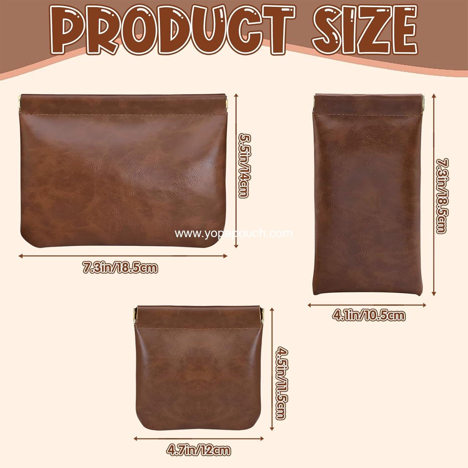 Wholesale 3Pcs Cosmetic Storage Bag Snap Closure Leather Organizer Pouch Small Leather Pouch for Women PU Leather Various Sizes Low-Key Brown Easy to Carry Factory