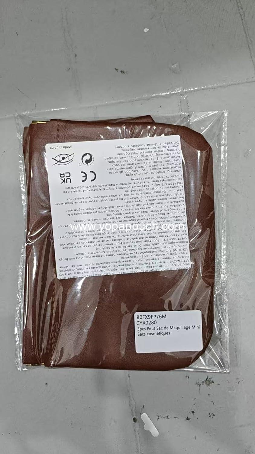 Wholesale 3Pcs Cosmetic Storage Bag Snap Closure Leather Organizer Pouch Small Leather Pouch for Women PU Leather Various Sizes Low-Key Brown Easy to Carry Factory