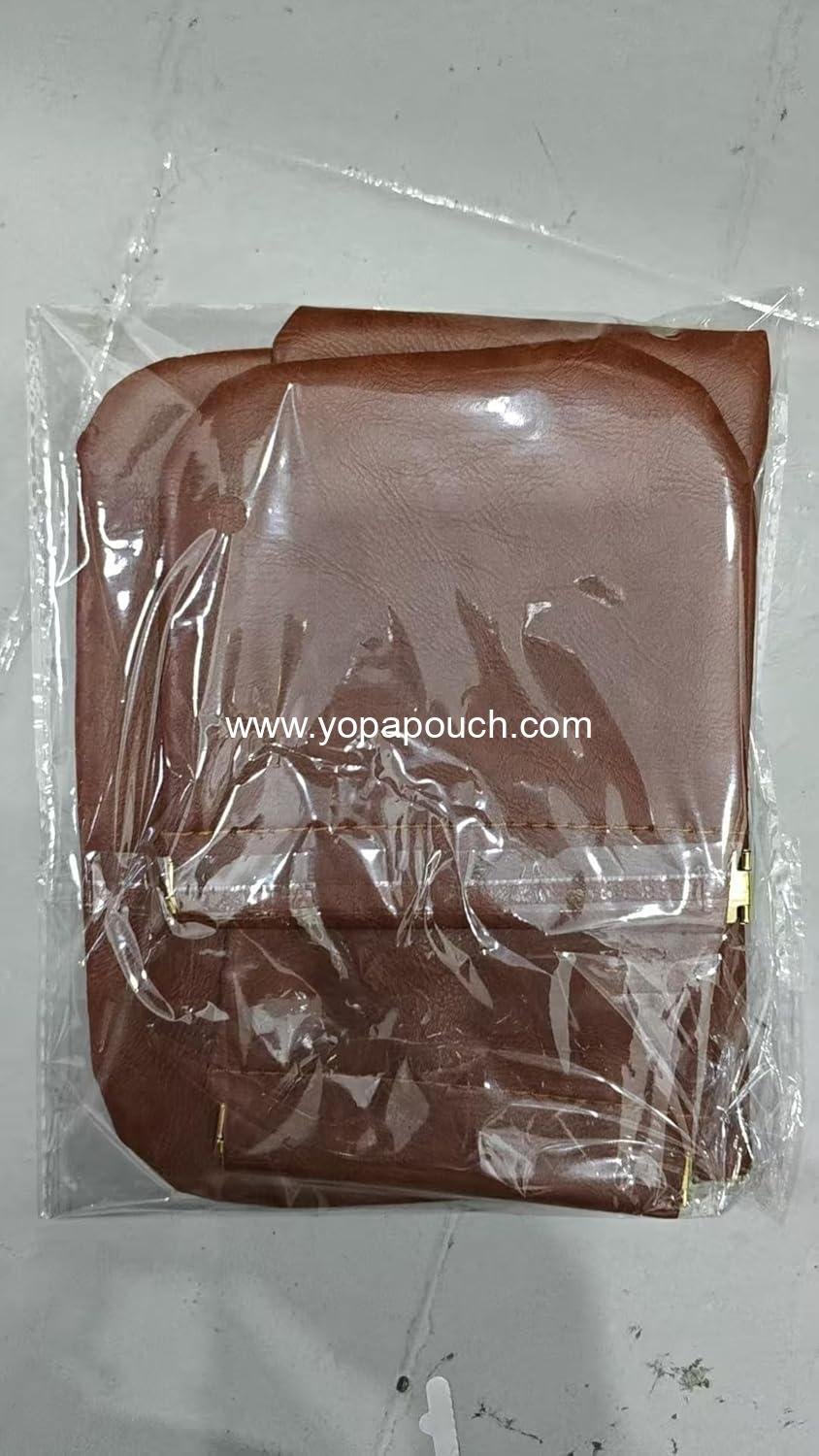 Wholesale 3Pcs Cosmetic Storage Bag Snap Closure Leather Organizer Pouch Small Leather Pouch for Women PU Leather Various Sizes Low-Key Brown Easy to Carry Factory