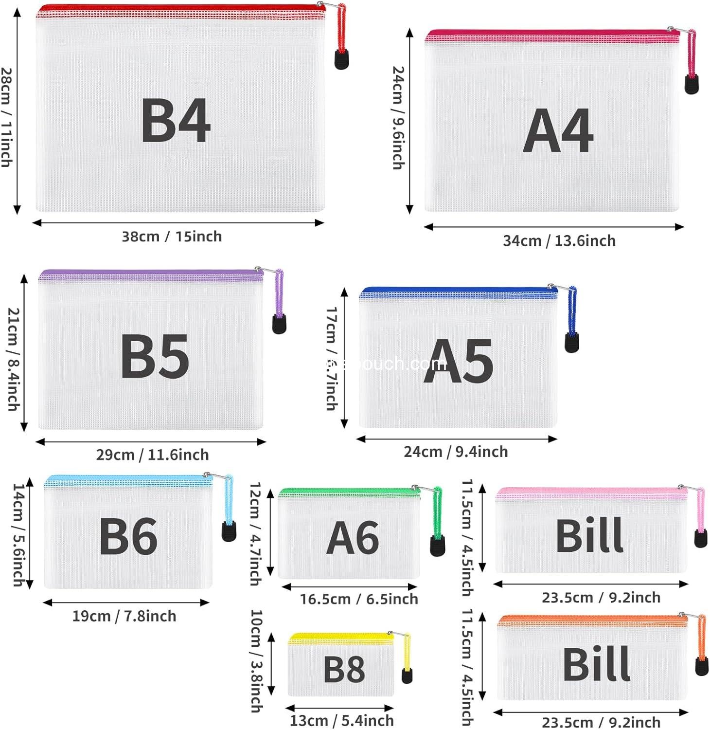 Wholesale 20pcs Mesh Zipper Pouch, Waterproof Zipper Bags, 8 Size Options, 10 Color Variety, Multipurpose for Travel Storage, School Supplies, Office Tools, Home Organization - Supplier