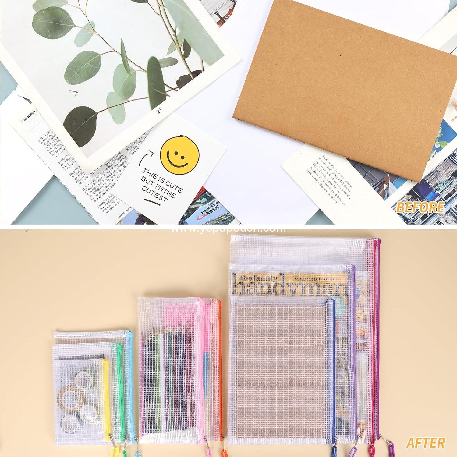 Wholesale 20pcs Mesh Zipper Pouch, Waterproof Zipper Bags, 8 Size Options, 10 Color Variety, Multipurpose for Travel Storage, School Supplies, Office Tools, Home Organization - Supplier