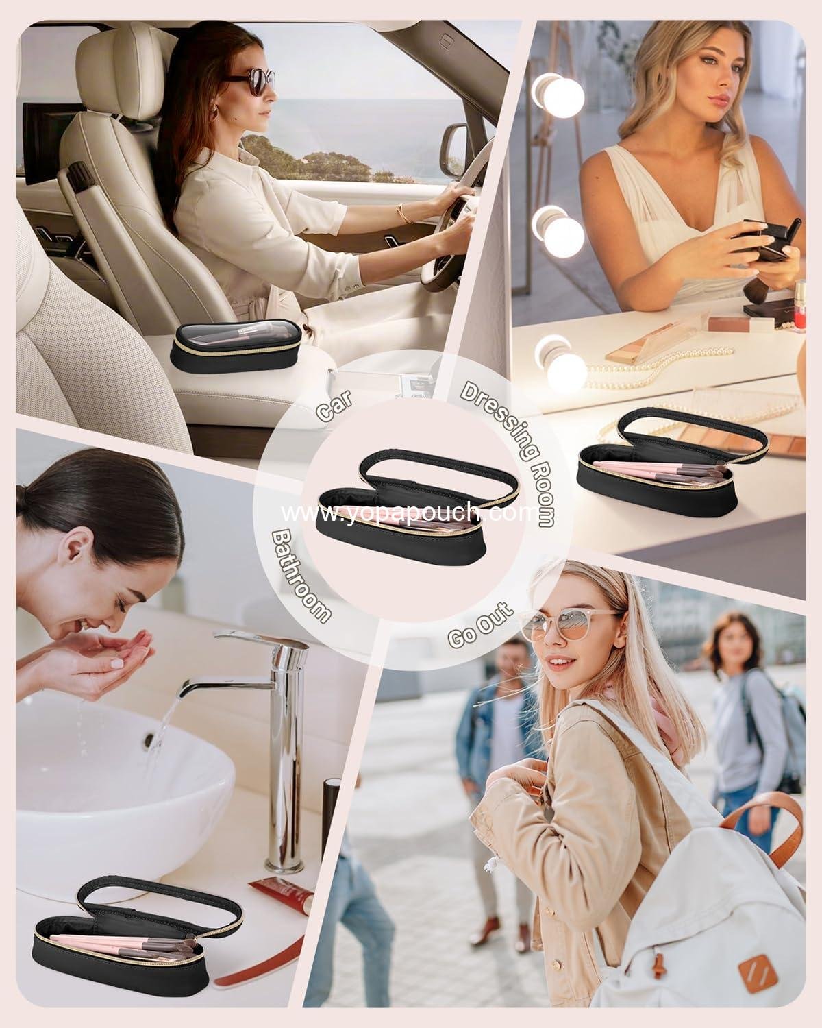 Wholesale Transparent Travel Makeup Brush Holder, Leather Cosmetic Brush Bag, Portable Toiletry Case, Waterproof Makeup Storage, Supplier