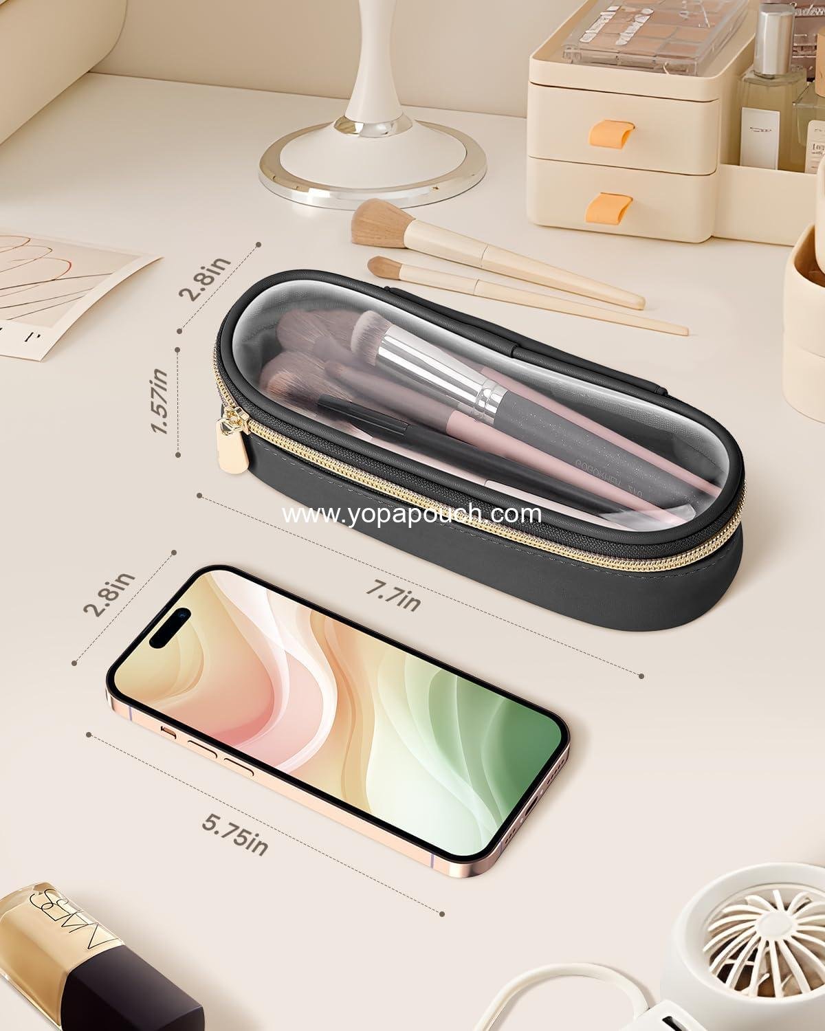 Wholesale Transparent Travel Makeup Brush Holder, Leather Cosmetic Brush Bag, Portable Toiletry Case, Waterproof Makeup Storage, Supplier